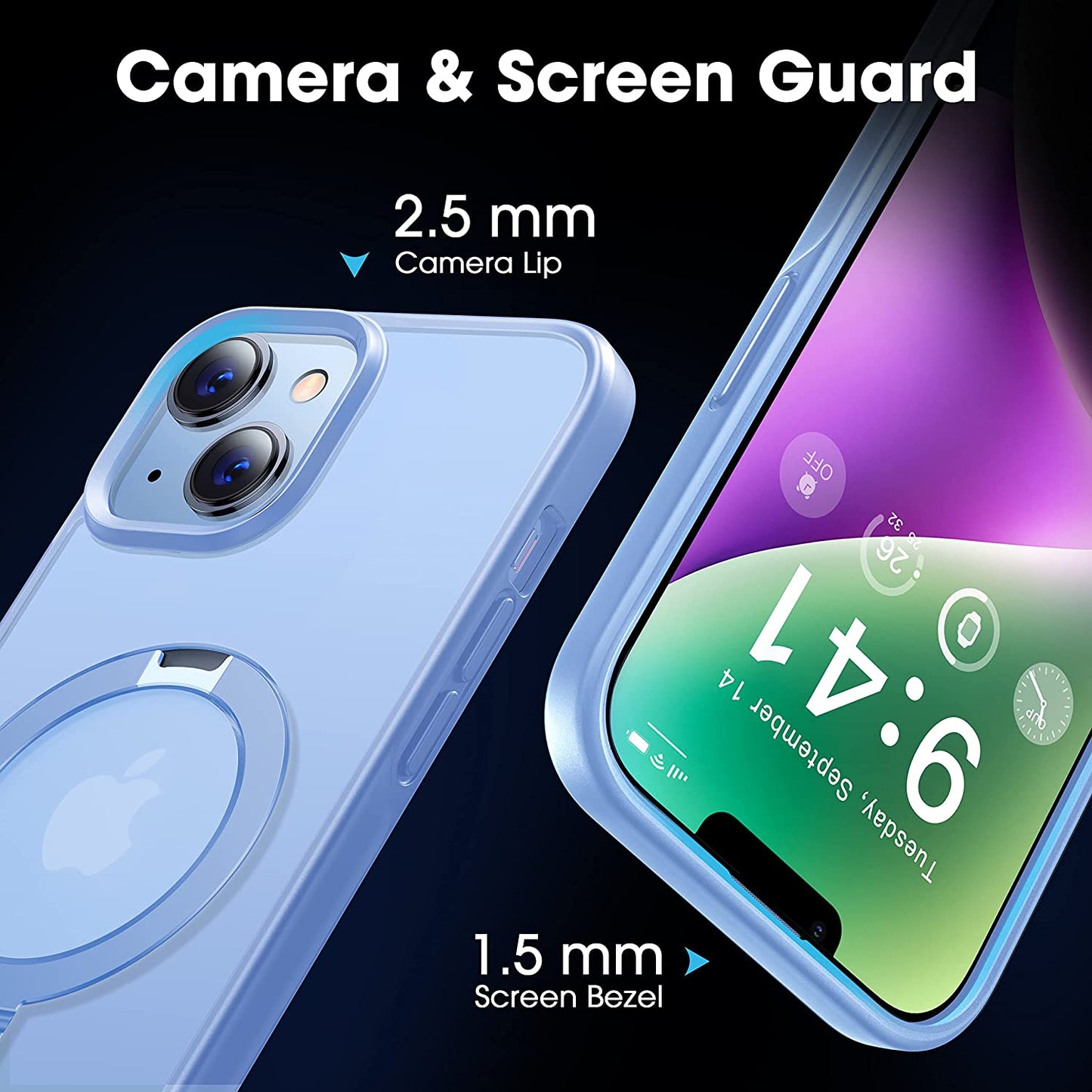 CASEKOO for Iphone 13 Case/Iphone 14 Case with Magnetic Invisible Stand [Military Drop Protection] [Compatible with Magsafe] Shockproof Slim Translucent Matte Phone Cases for Men Women 6.1 Inch, Blue  CASEKOO   