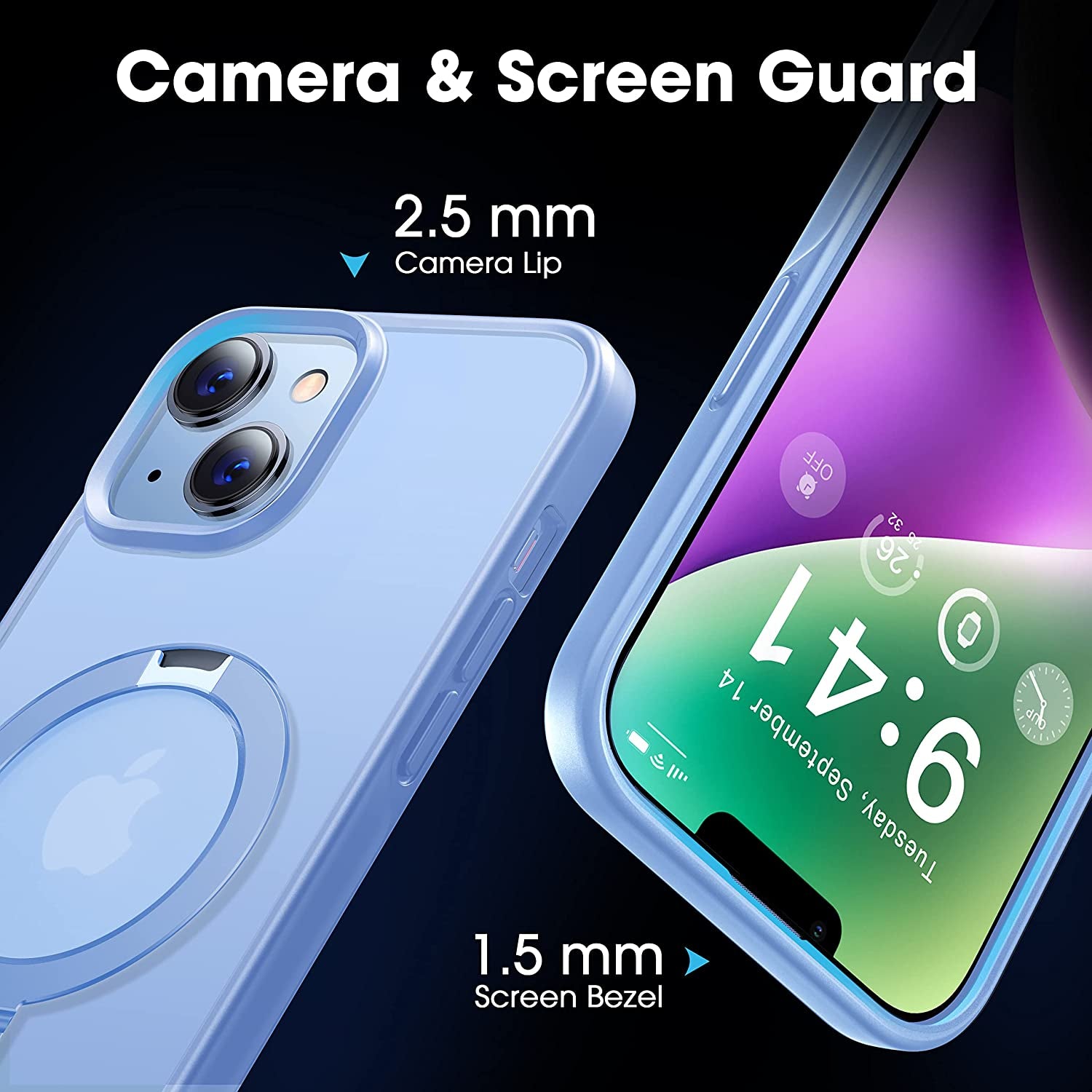 CASEKOO for Iphone 13 Case/Iphone 14 Case with Magnetic Invisible Stand [Military Drop Protection] [Compatible with Magsafe] Shockproof Slim Translucent Matte Phone Cases for Men Women 6.1 Inch, Blue  CASEKOO   