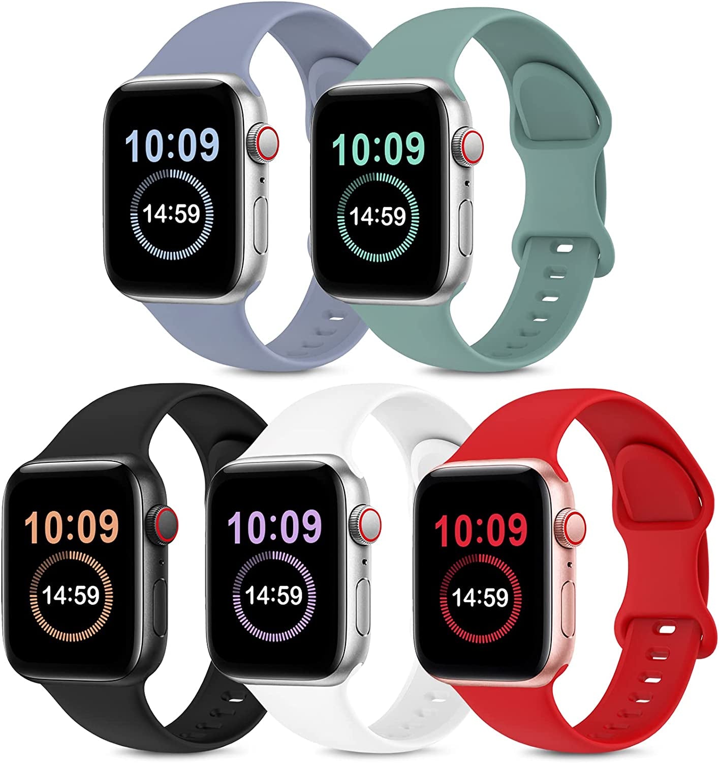 OYODSS 5 Pack Bands Compatible with Apple Watch Band 38Mm 40Mm 41Mm 42Mm 44Mm 45Mm 49Mm Women Men, Soft Silicone Sport Replacement Strap Compatible with Iwatch Ultra SE Series 8 7 6 5 4 3 2 1  OYODSS Lavender Gray/Cactus/Black/White/Red 42mm/44mm/45mm/49mm S/M 