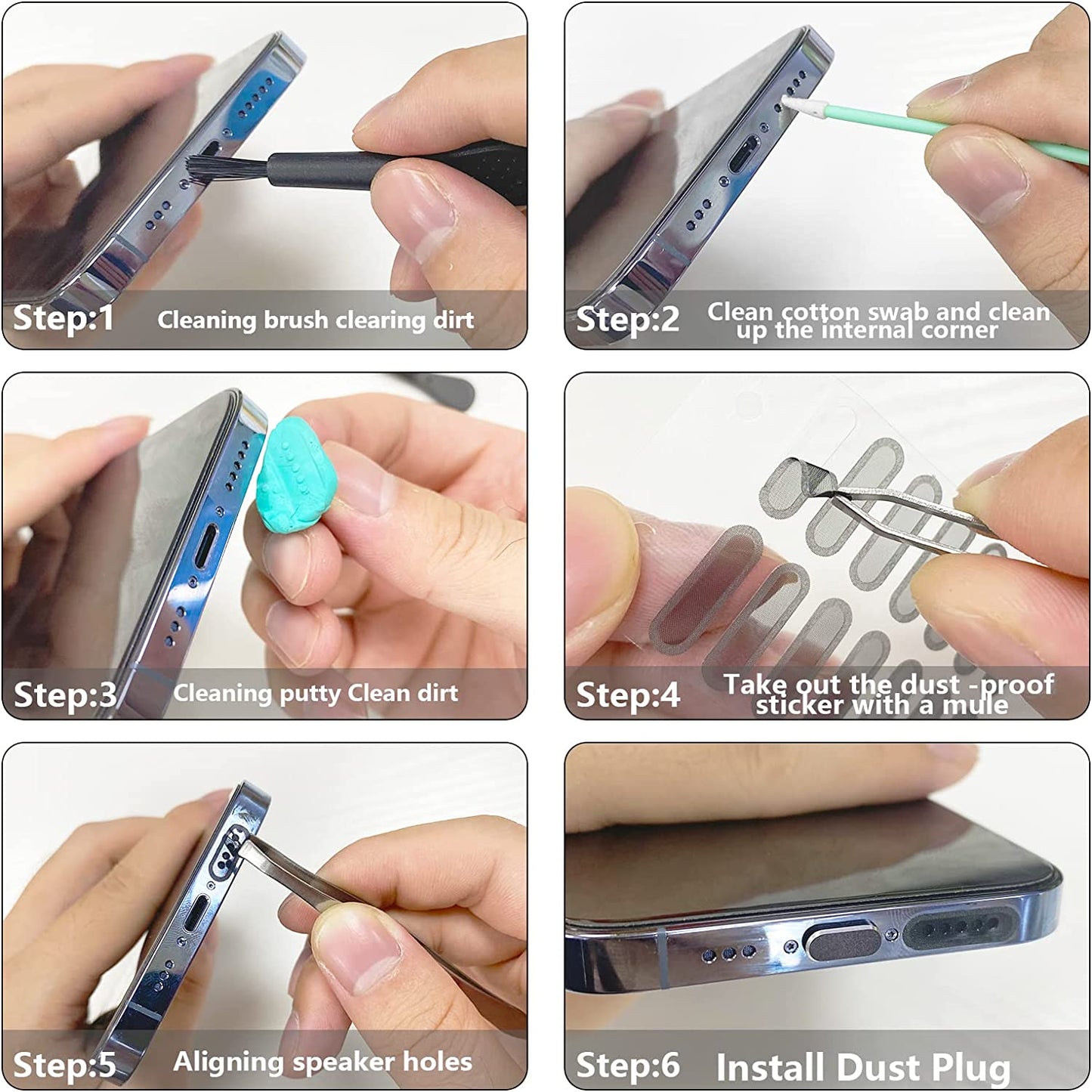 For Type C USB Dust Plug, Phone Speaker Cover,With Phone Cleaning Kit Tool Cleaning Putty/Tweezers/Brushes/Wet and Dry Cleaning Wipe/Storage Box/Foam Swabs  Pohgelan   