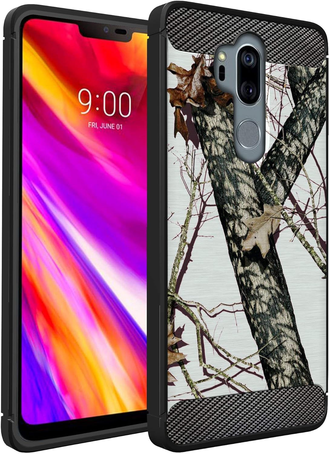 Casesondeck Bear Case Compatible with [LG G7 / LG G7 Thinq] Hunters Series Slim No Bulk Carbon Fiber Texture Black Flexible TPU Material (Bear Tree Camo)  CasesonDeck Snow Hunters Camo  