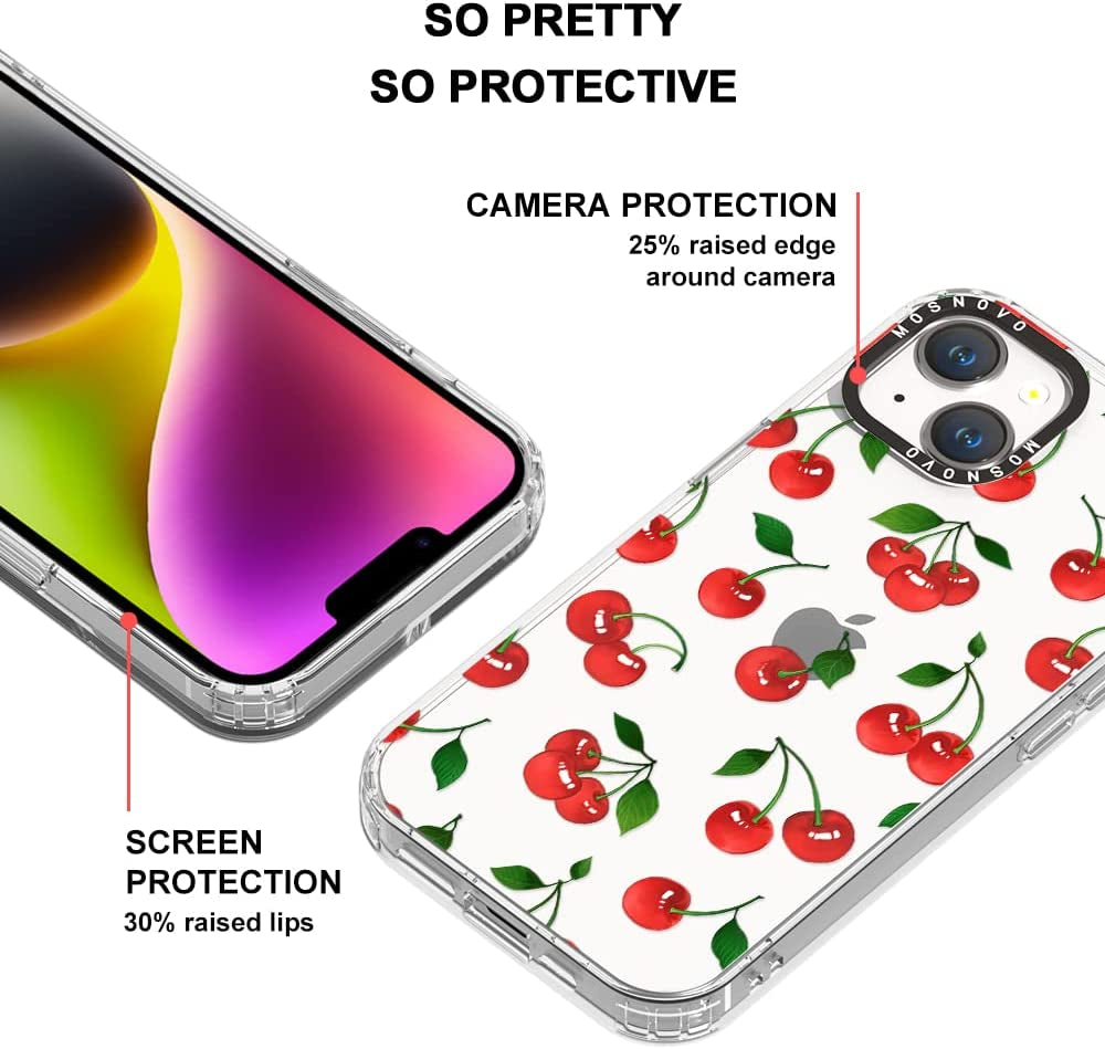 MOSNOVO Compatible with Iphone 14 Case, [Buffertech 6.6 Ft Drop Impact] [Anti Peel off Tech] Clear TPU Bumper Women Girl Phone Case Cover with Cute Cherry Designed for Iphone 14 6.1"  MOSNOVO   