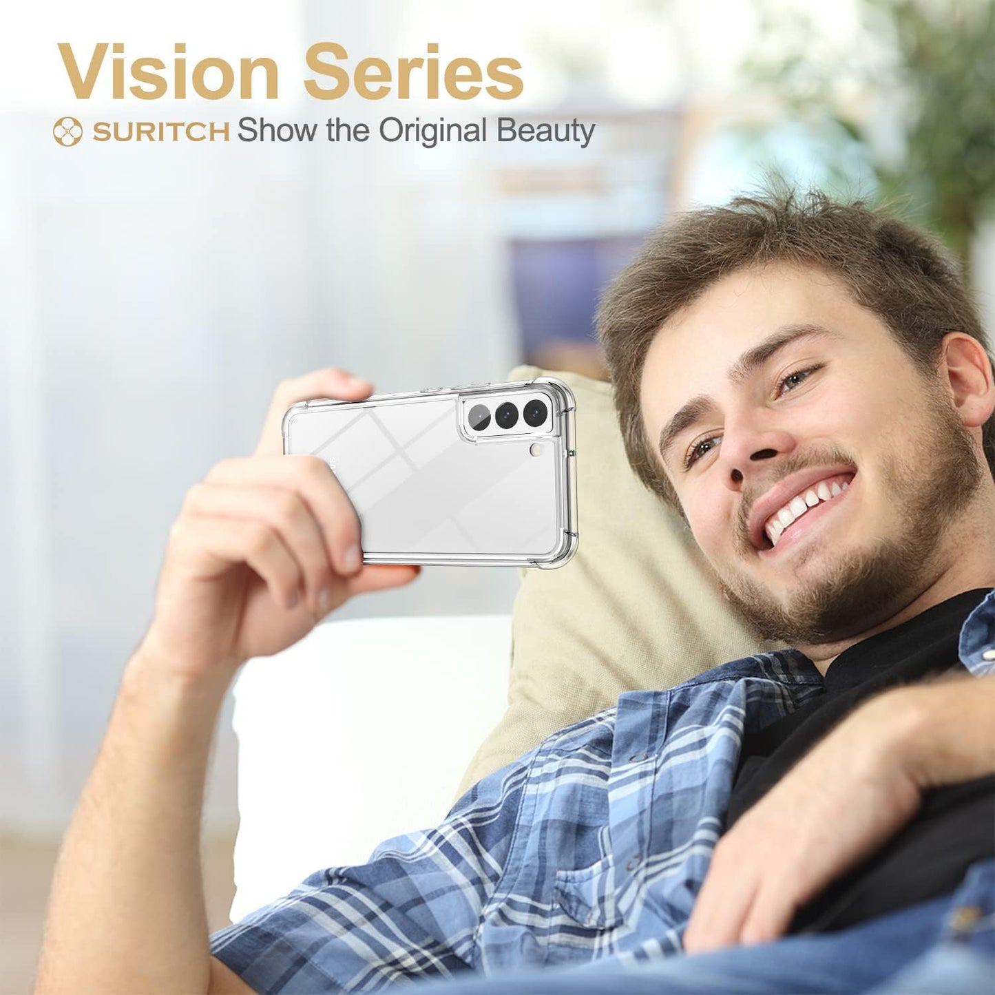 SURITCH for Samsung Galaxy S22+ plus Clear Case 6.6" (Only), [Built-In Screen Protector] Full Body Protective Hard Shell+Soft TPU Phone Case for Samsung S22 plus -(Black Edge)  SURITCH   