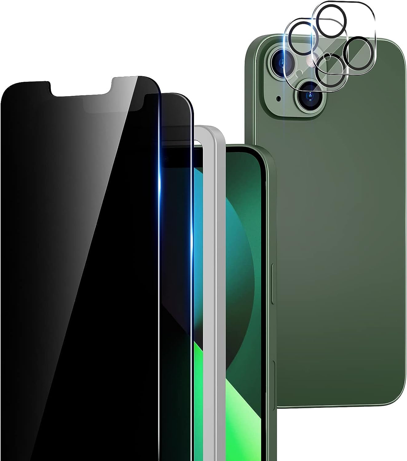 TOCOL [2+2 Pack Compatible for Iphone 13 Mini 5.4'' - 2 Pack Privacy Tempered Glass Screen Protector & 2 Pack Camera Lens Protector, Bubble Free, Case Friendly, Installation Frame, [Anti-Spy]  TOCOL   