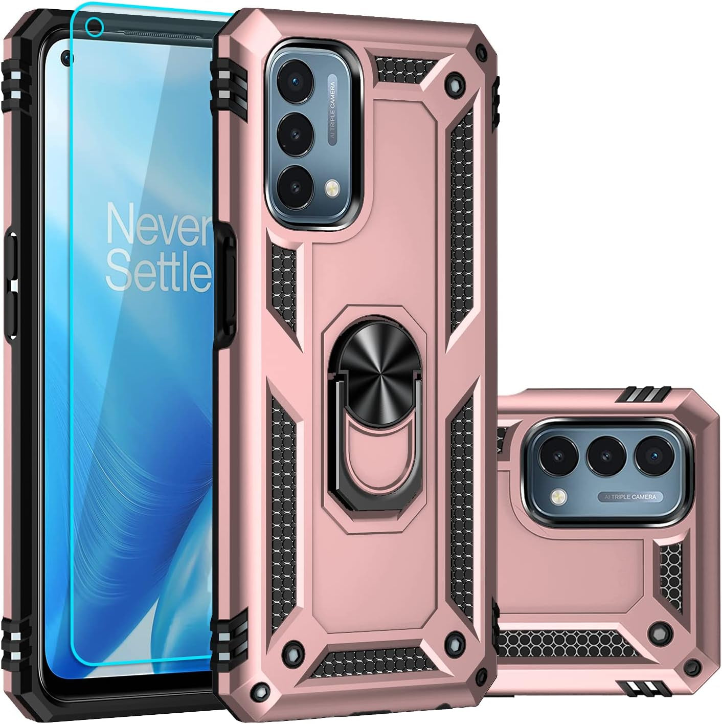 SKTGSLAMY for Oneplus Nord N200 5G Case,With Screen Protector,[Military Grade] 16Ft. Drop Tested Cover with Magnetic Kickstand Car Mount Protective Case for Oneplus Nord N200 5G, Red  SKTGSLAMY Rose Gold  