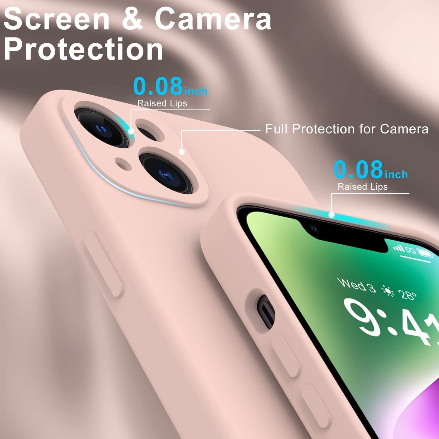 DEENAKIN Iphone 14 Case with Screen Protector,Enhanced Camera Cover,Passing 16Ft Drop Tested Soft Silicone Gel Rubber,Slim Fit Protective Phone Case for Iphone 14 6.1" Baby Pink  DEENAKIN   