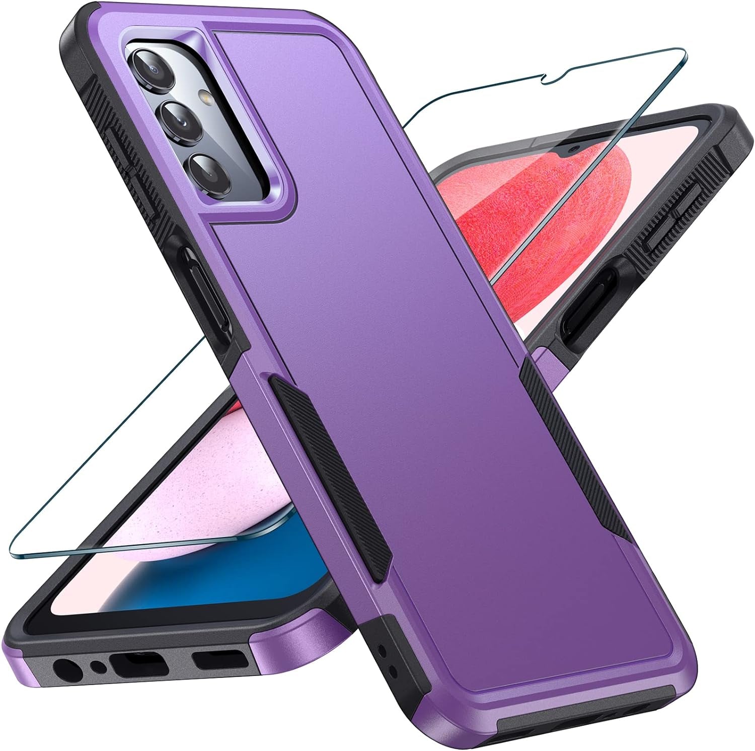 LK for Samsung Galaxy A13 5G Case, Galaxy A13 5G Case with Screen Protector, Dual Layer Heavy Duty Tough Rugged Shockproof Protective Phone Case for Samsung A13 5G, Black  LK Purple Galaxy A13 