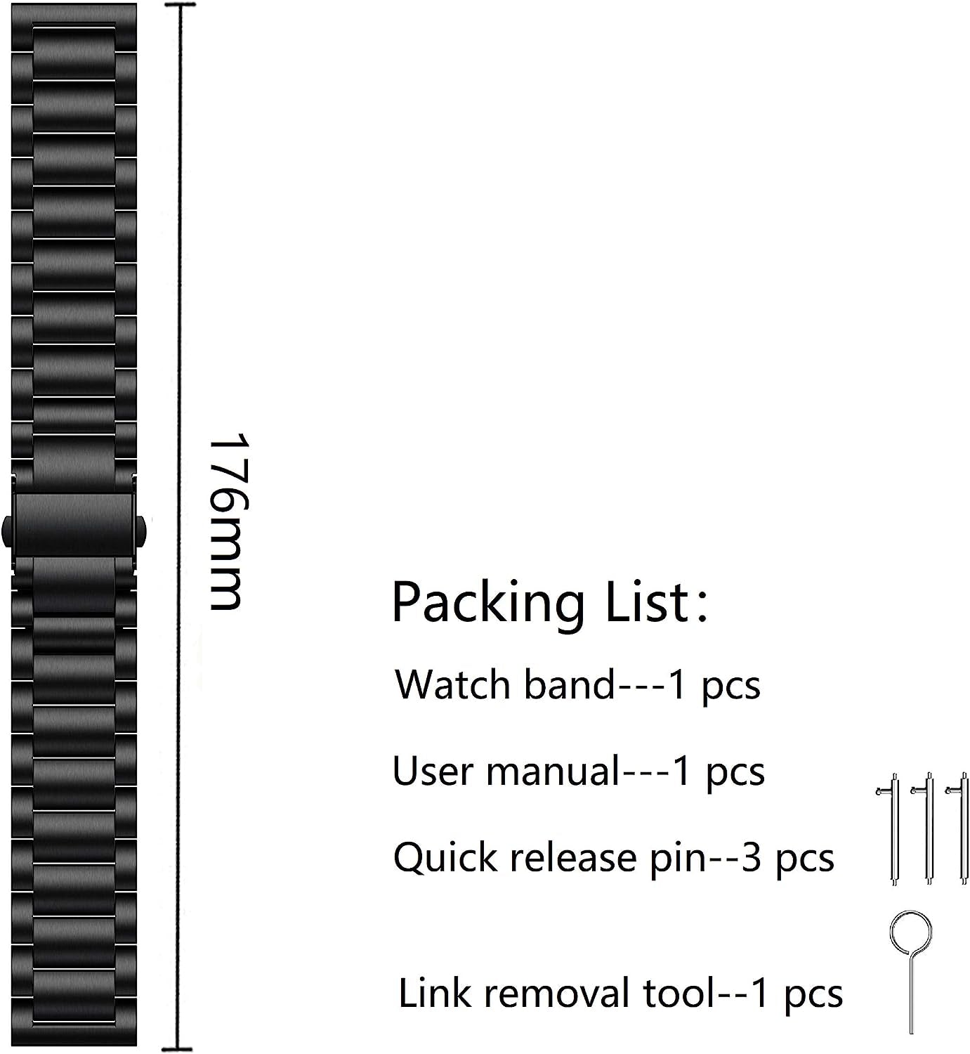 Anrir Compatible for Garmin Vivoactive 3 Watch Band, 20Mm Stainless Steel Watch Strap for Garmin Forerunner 645/Forerunner 245/Samsung Galaxy Watch 42Mm/ Galaxy Watch Active 40Mm Smart Watch - Black  Anrir   