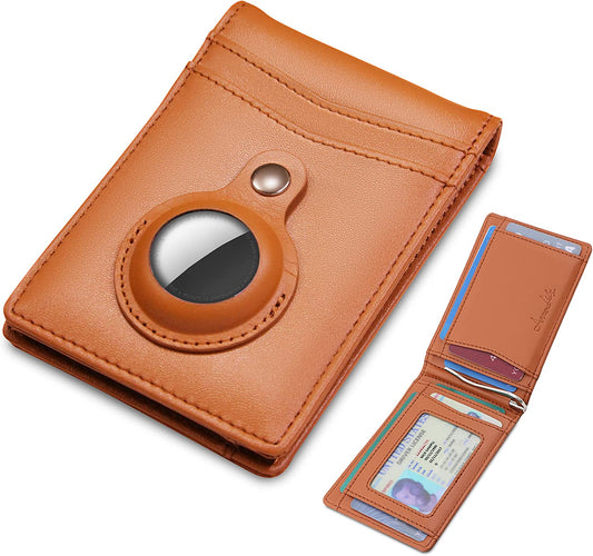 Anner Lily Airtag Holder Wallet with Money Clip - Credit Card Holder Wallet for Men Slim Minimalist Bifold RFID Blocking Leather Smart Air Tag Wallet (Brown)  Anner Lily   