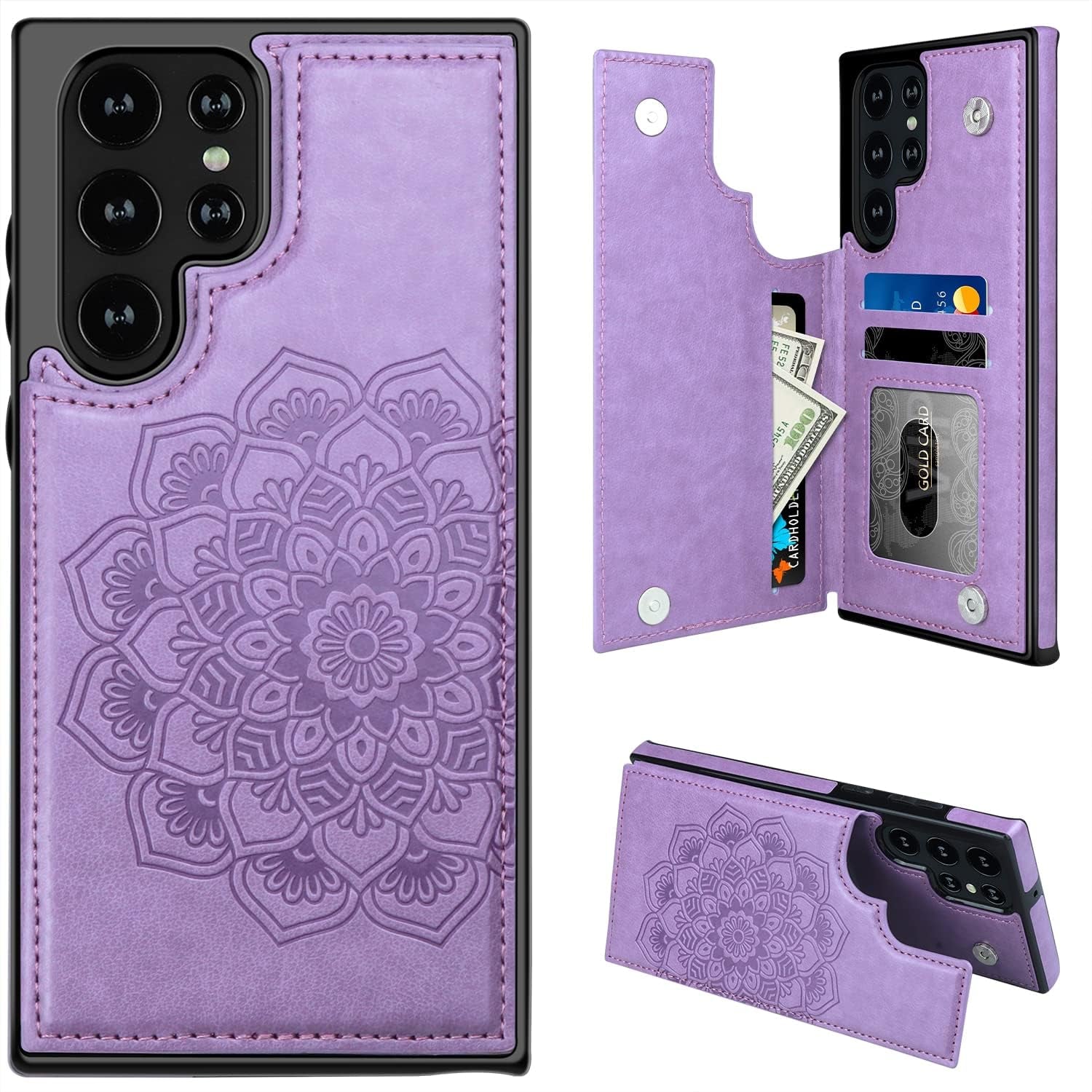 MMHUO for Samsung Galaxy S22 Case with Card Holder,Flower Magnetic Back Flip Case for Samsung Galaxy S22 Wallet Case for Women,Protective Case Phone Case for Samsung Galaxy S22 5G (2022),Mint  MMHUO Purple Galaxy S22 Ultra 6.8"-(L) 