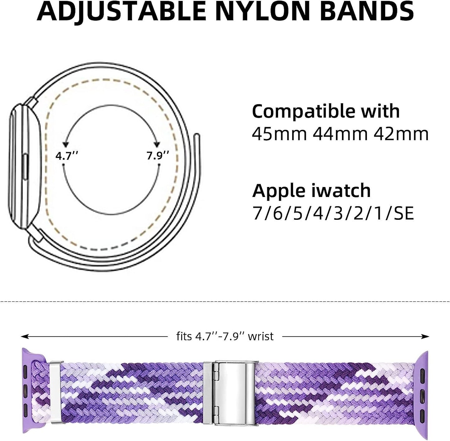 Silutupo Braided Watch Band Compatible with Apple Watch Bands for Women Men 45Mm 44Mm 42Mm 41Mm 40Mm 38Mm Elastic Stretchy Wristbands for Iwatch Series 8/7/6/5/4/3/2/1/SE  Silutupo   