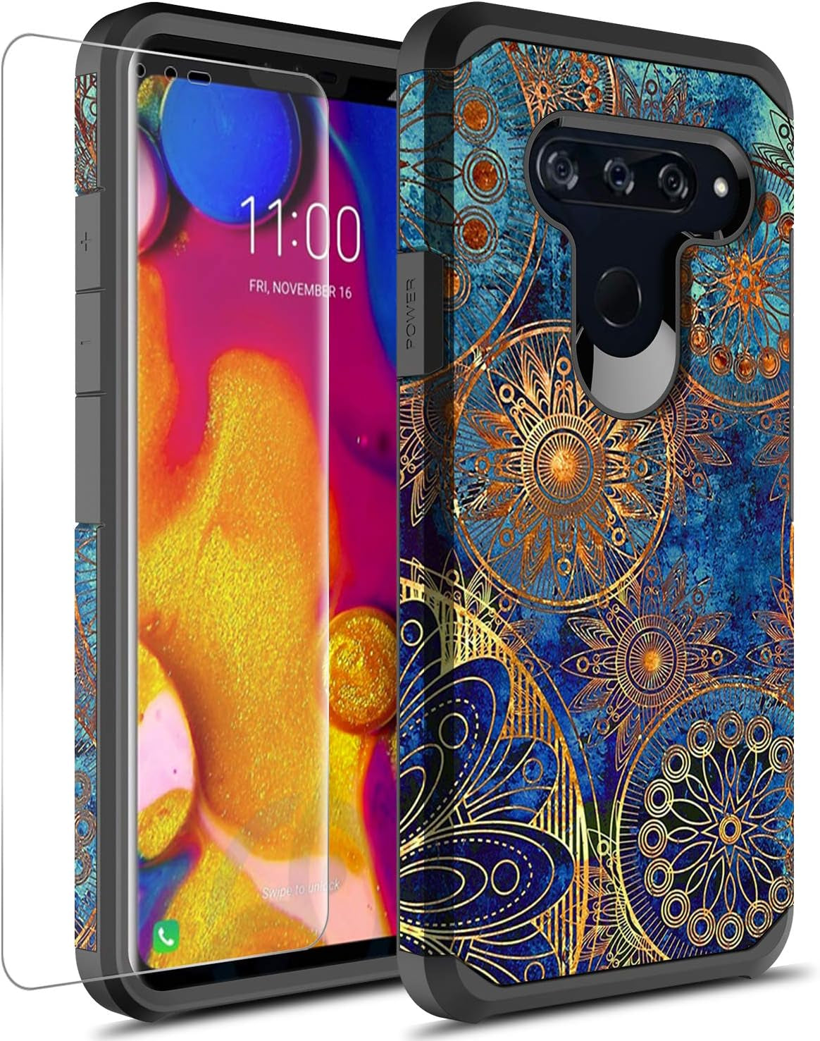 GORGCASE Phone Case Compatible for LG V40 THINQ CASE with Screen Protector,Slim Cute PC TPU Shock-Proof Dual Layer Bumper Girls Women Armor Drop Protection Protective Cover LG V40 Galaxy Star  GORGCASE Wheel Gold  