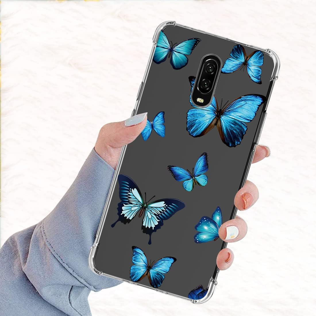Vokuha for Oneplus 7 Gm1901/Oneplus 6T A6010 Case for Girls Women, Cute Clear Slim Shockproof Pattern Soft Flexible TPU Rubber Back Phone Protective Cover Cases for Oneplus 6T (Blue Butterfly)  Vokuha   