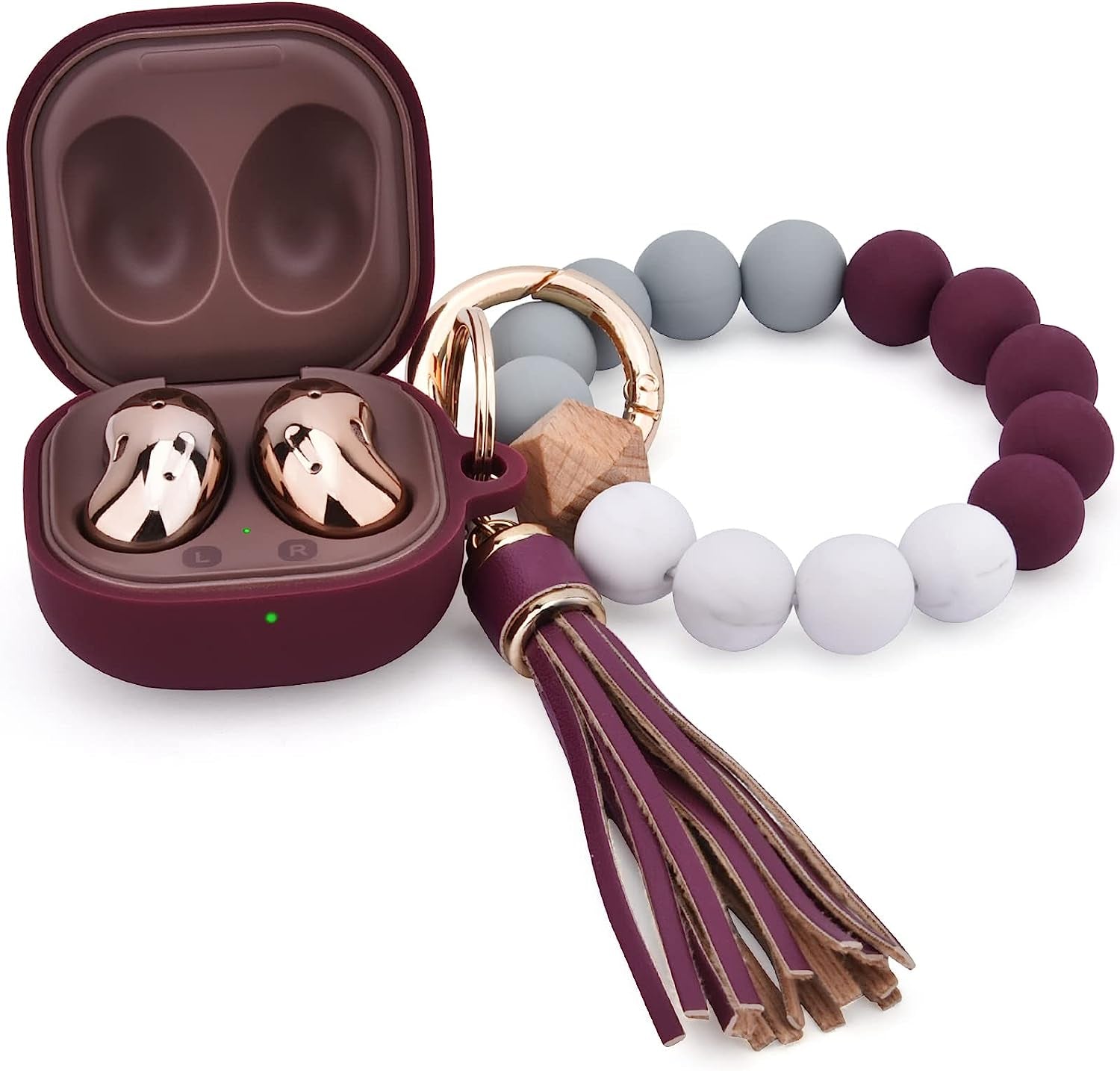Filoto Case for Samsung Galaxy Buds 2 (2021) / Galaxy Buds Pro (2021) / Galaxy Buds Live/Buds 2 Pro, Cute Silicone Earbuds Protective Case Cover with Bracelet Keychain (Black)  Kerle Burgundy  