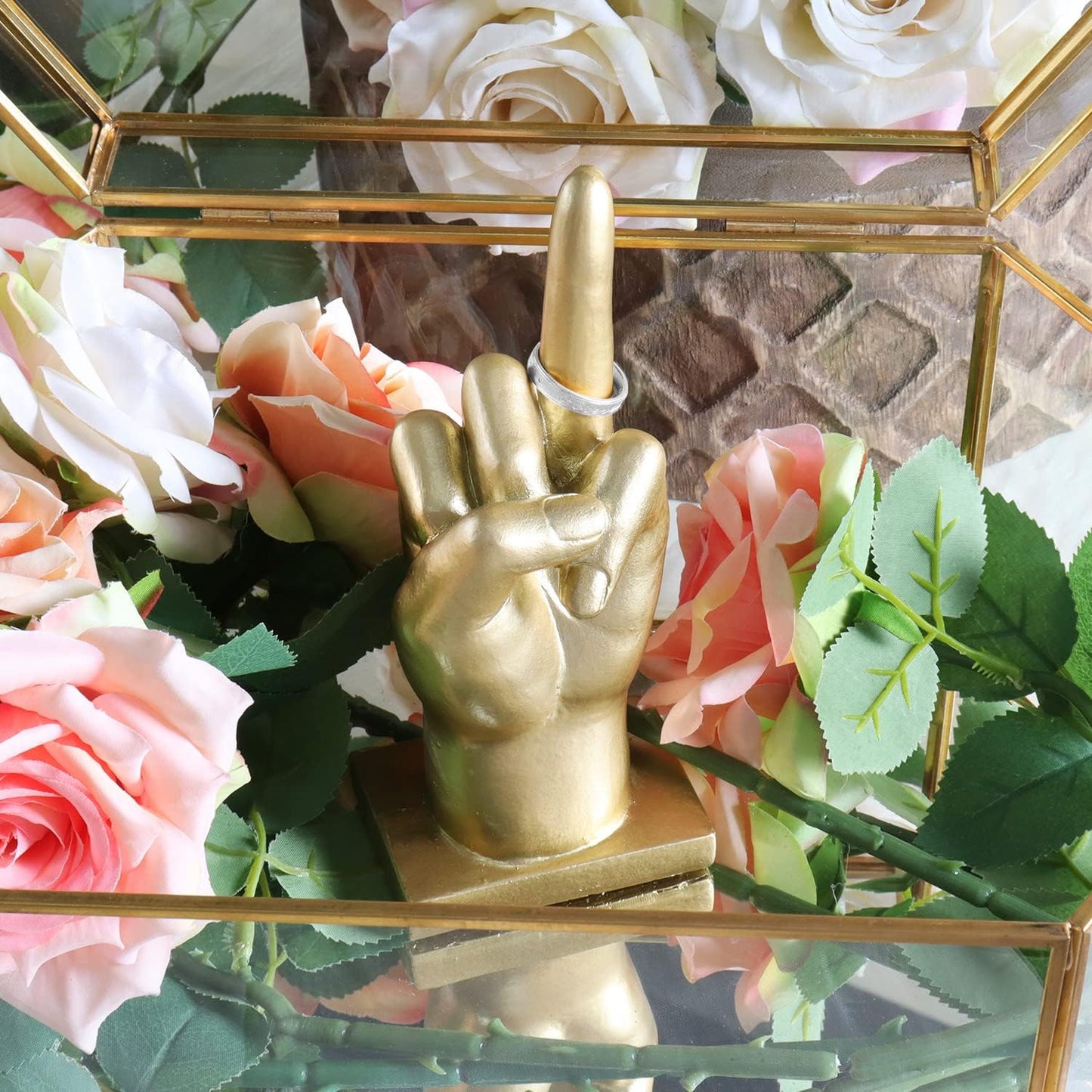 Hanna Roberts Polyresin Gold Hand Ring Holder for Jewelry, Engagement Wedding Ring, 2.75" X 2.2" X 6.5"  Hanna Roberts LLC   