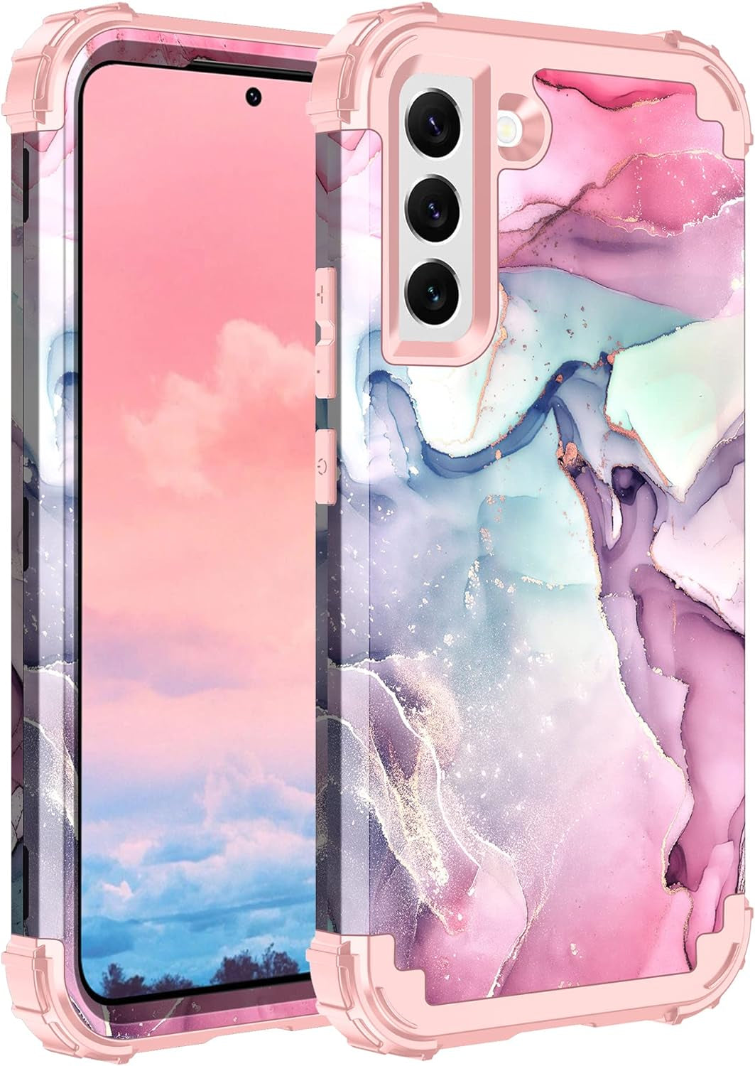 LONTECT for Galaxy S22 plus Case Shockproof 3 in 1Heavy Duty Rugged Hybrid Sturdy High Impact Durable Protective Cover Case for Samsung Galaxy S22 Plus/S22+ 5G 6.6 2022,Marble/Dark Purple  Lontect Marble/Dark Pink  
