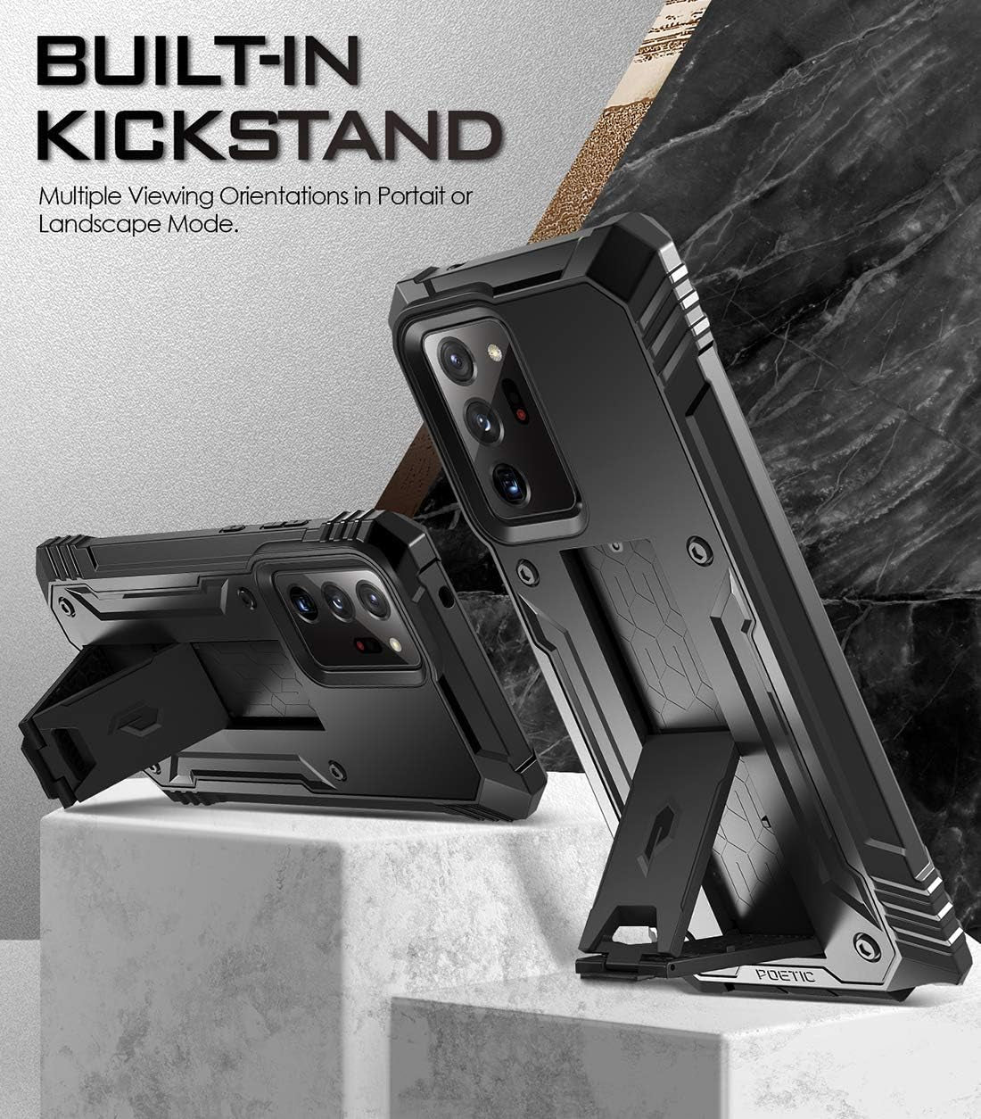 Poetic Revolution Series for Samsung Galaxy Note 20 Ultra Case, Full-Body Rugged Dual-Layer Shockproof Protective Cover with Kickstand, without Built-In-Screen Protector, Black  Poetic   