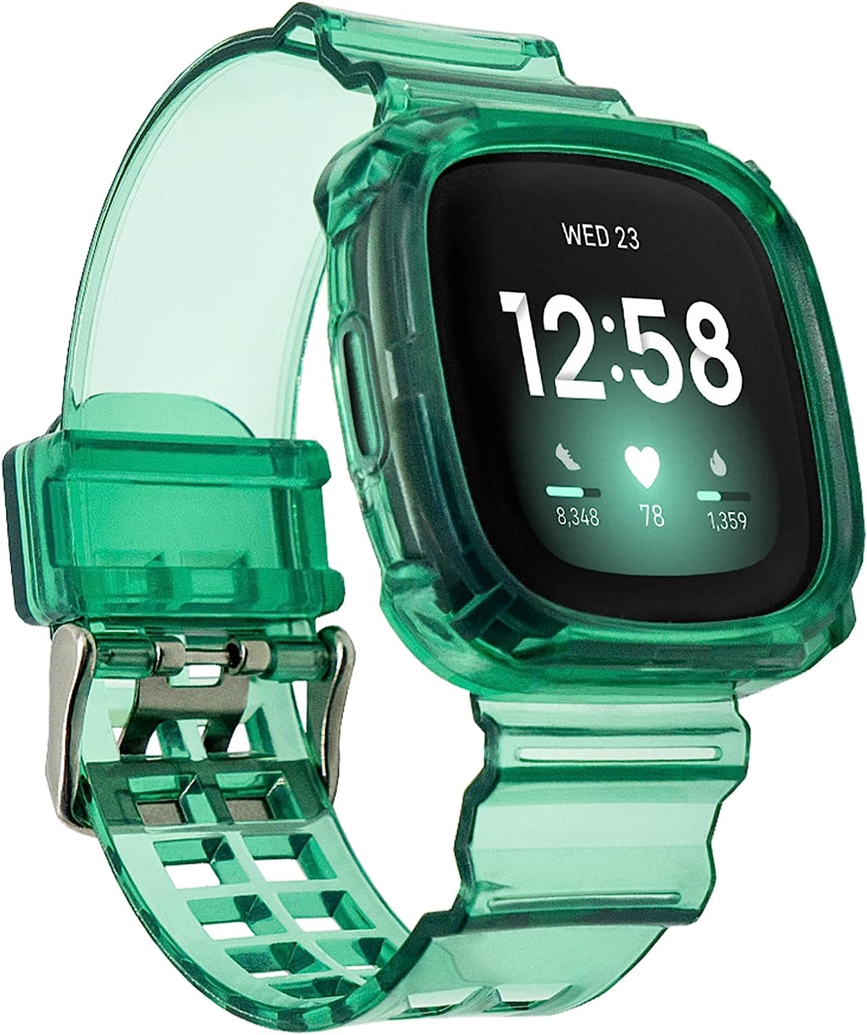 Afoskce Bands for Fitbit Versa 3 Bands/Fitbit Sense Bands/Fitbit Sense 2 Bands/Fitbit Versa 4 Bands for Women Men,Adjustable TPU Clear Bumper Protective Case Replacement Band for Watch  Afoskce Green  