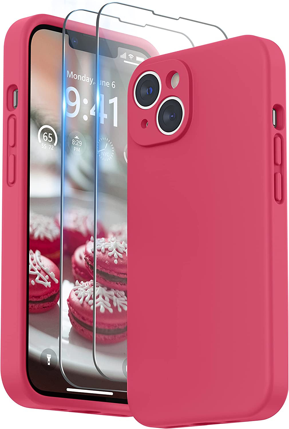 SURPHY Compatible with Iphone 14 Case with Screen Protector (Camera Protection + Soft Microfiber Lining) Liquid Silicone Phone Case 6.1 Inch 2022, Cactus Green  SURPHY Hibiscus  