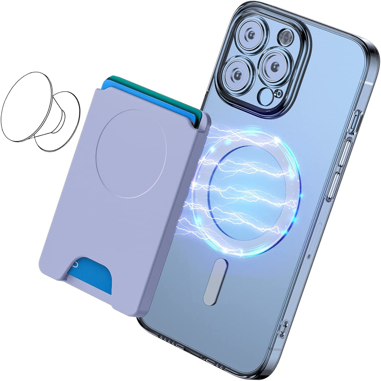 AUROX AUROX Magnetic Wallet Compatible with Magsafe Wallet for Iphone 14/13/12 Series Polycarbonate Magnetic Card Wallet Holder with Magsafewallet Only Works for Pop Socket Grip (Cornflower Blue)  AUROX   