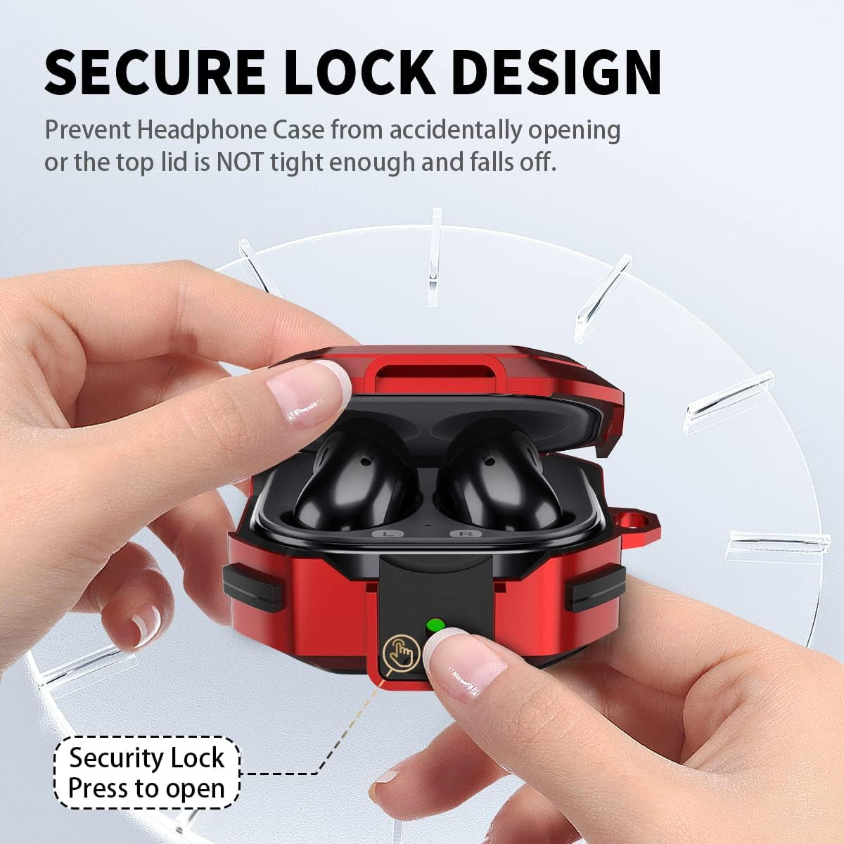 Armor Cover Case for Samsung Galaxy Buds Pro Case / Galaxy Buds Live Case / Galaxy Buds 2 Case [With Security Lock], Silicone+Hard PC Shockproof Case with Keychain/Straps/Ring/Cleaning Brush(Red)  AIBEAMER   