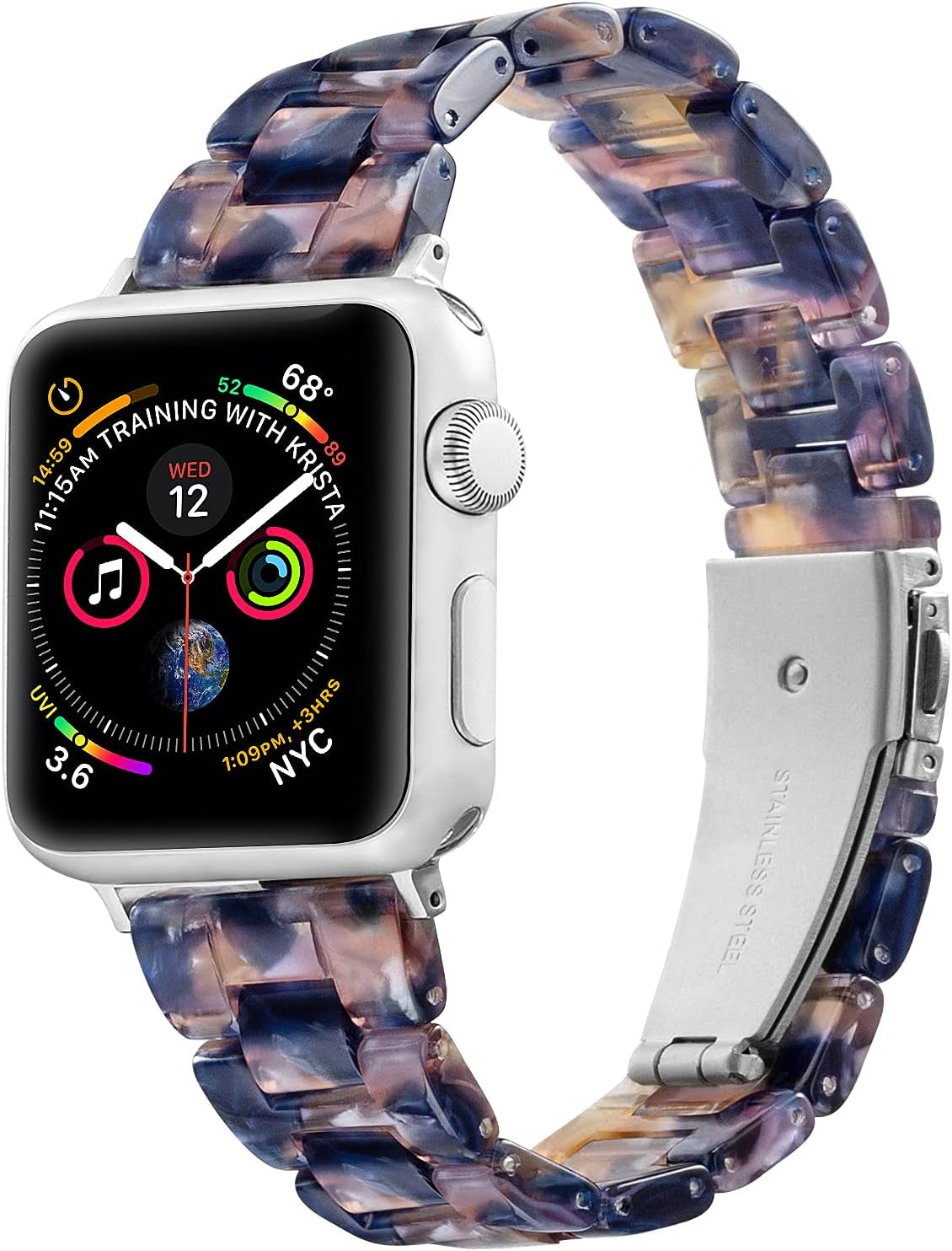 Sangaimei Light Fashion Resin Apple Watch Band with Stainless Steel Buckle Compatible Apple Watch Band 45Mm 44Mm 42Mm 41Mm 40Mm 38Mm Replacement Iwatch Series 8 7 6 5 4 3 2 1 SE for Women Starlight  SaNgaiMEi Dark blue 38mm/40mm/41mm 