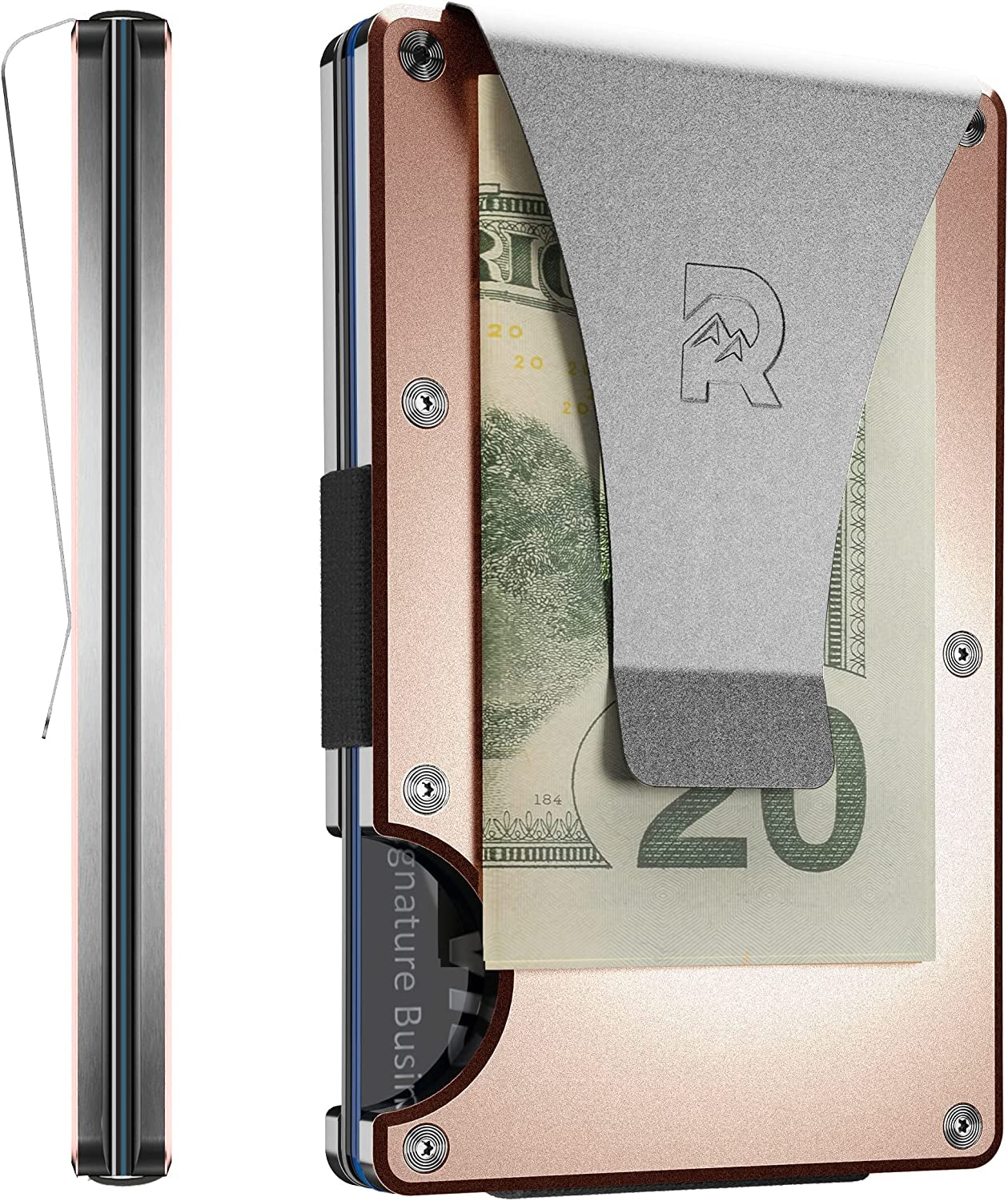 The Ridge Minimalist Slim Wallet for Men - RFID Blocking Front Pocket Credit Card Holder - Metal Wallet for Men with Money Clip (Gunmetal)  The Ridge Rose Gold  