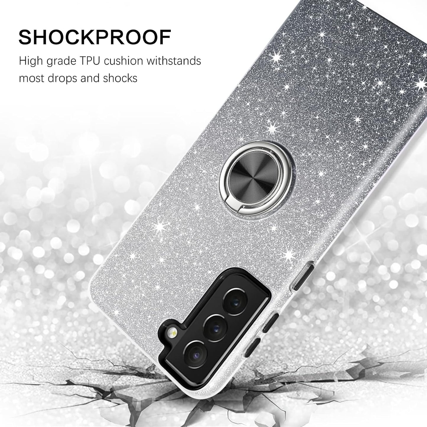 BENTOBEN Samsung Galaxy S21 plus Case 6.7", Sparkly Glitter Slim Phone Case with 360° Ring Holder Kickstand Car Mount Supported Dual Layer Protective Cover for Samsung Galaxy S21+ plus 5G 2021, Black  BENTOBEN   