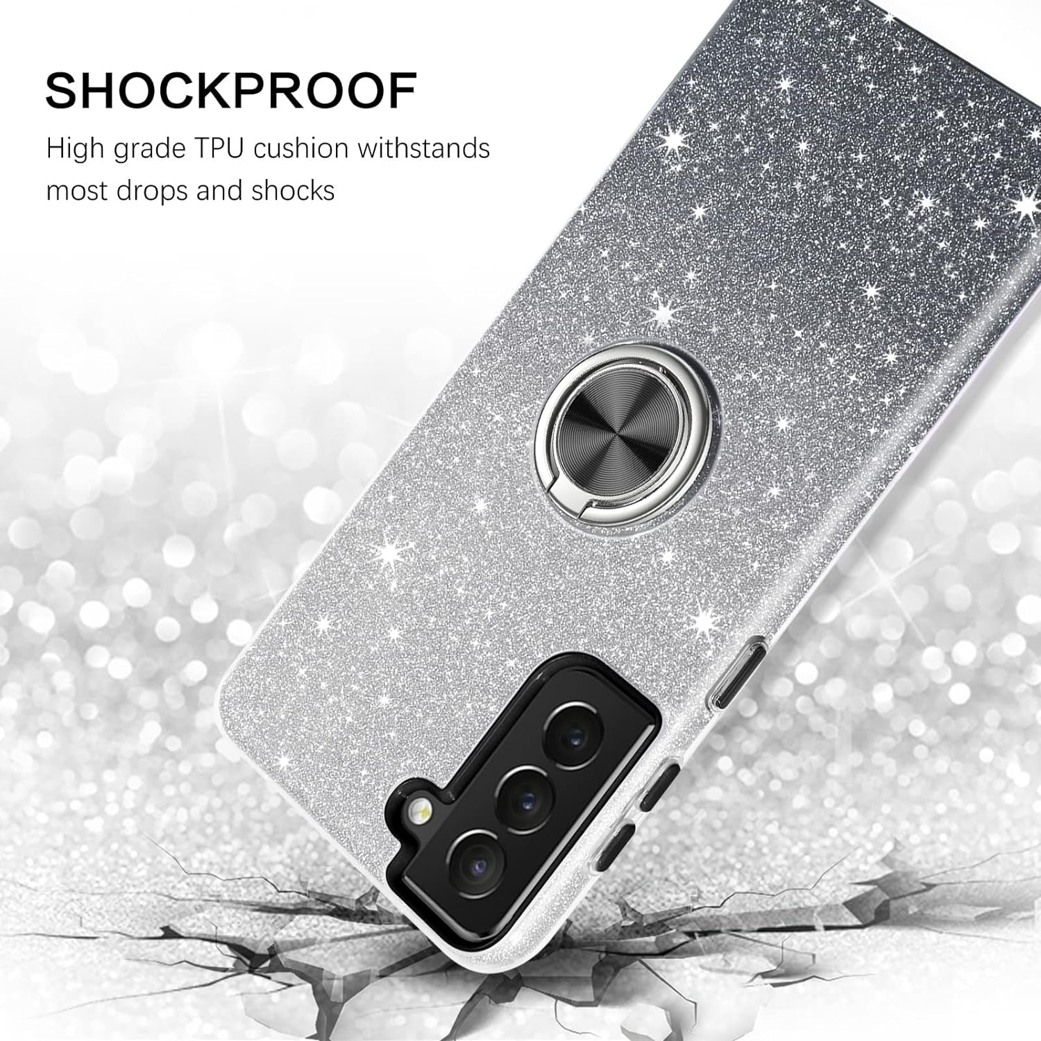 BENTOBEN Samsung Galaxy S21 plus Case 6.7", Sparkly Glitter Slim Phone Case with 360° Ring Holder Kickstand Car Mount Supported Dual Layer Protective Cover for Samsung Galaxy S21+ plus 5G 2021, Black  BENTOBEN   