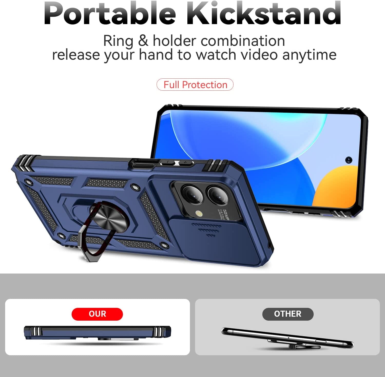 Sunstory for Motorola Moto G Stylus 5G 2023 Case with Tempered Glass Screen Protector & Slide Camera Cover & Kickstand, [Military-Grade] Phone Case for Moto G Stylus 5G 2023 (Blue)  SunStory   