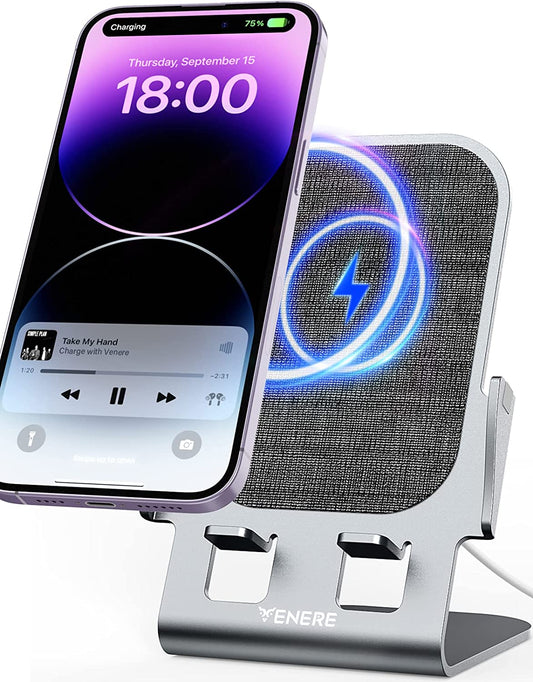 Wireless Charger, 15W Fast Wireless Charging, Ultra-Thin Aluminum Alloy Cell Phone Stand, Compatible with Iphone 14/13/12/11/X/8 Series, Samsung, Motorola, Huawei, Oneplus, Pixel, Qi Certified Device  Venere   