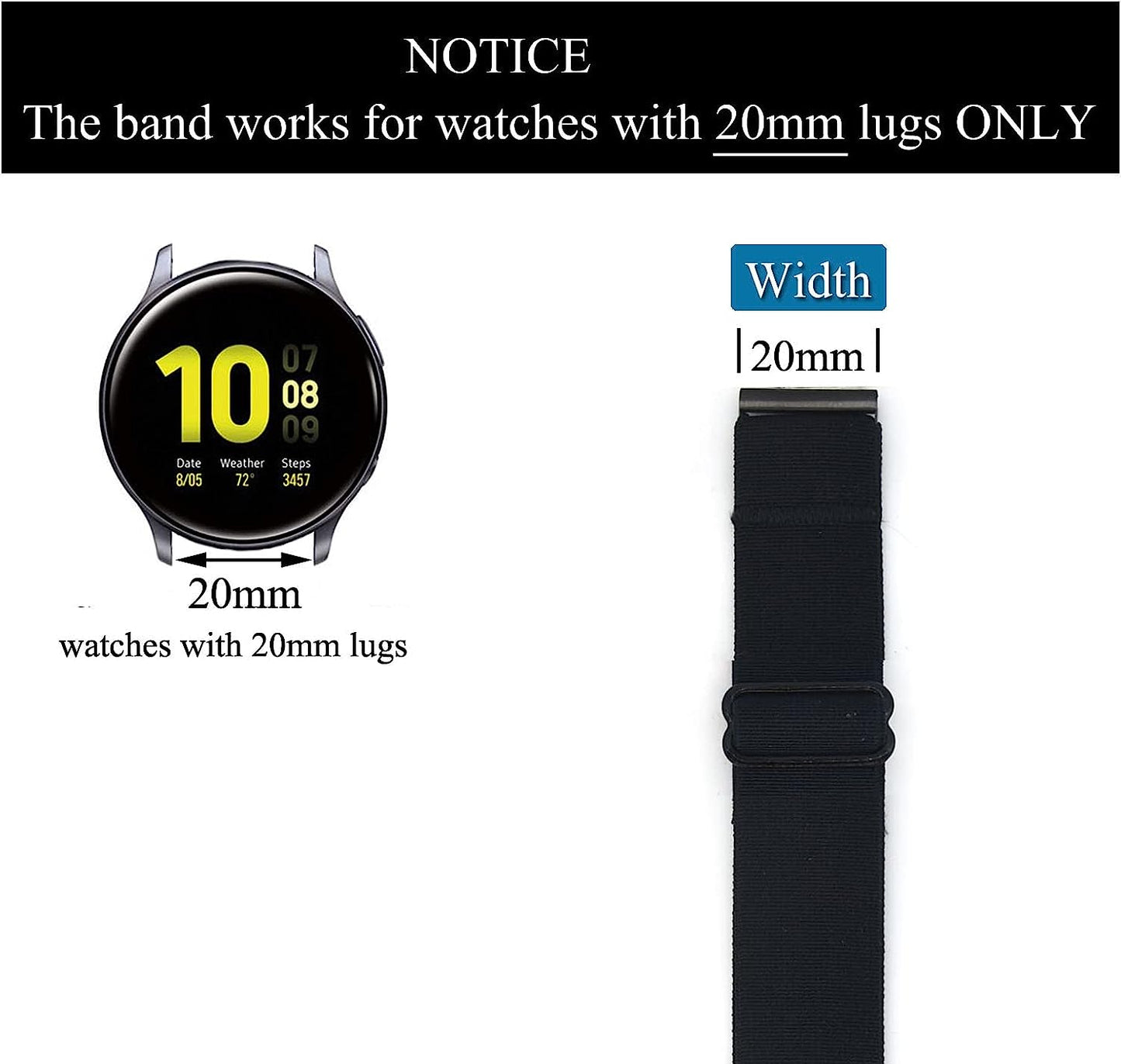 20Mm Elastic Wristband/Armband Strap for Compatible with Samsung Galaxy Watch 5/5 Pro, Galaxy Watch 4 40Mm/44Mm/Classic 42Mm/Classic 46Mm, Galaxy Watch3 41Mm, Gear Sport, Galaxy Watch Active 2 40Mm Smartwatch (Black, Medium)  Grestun   