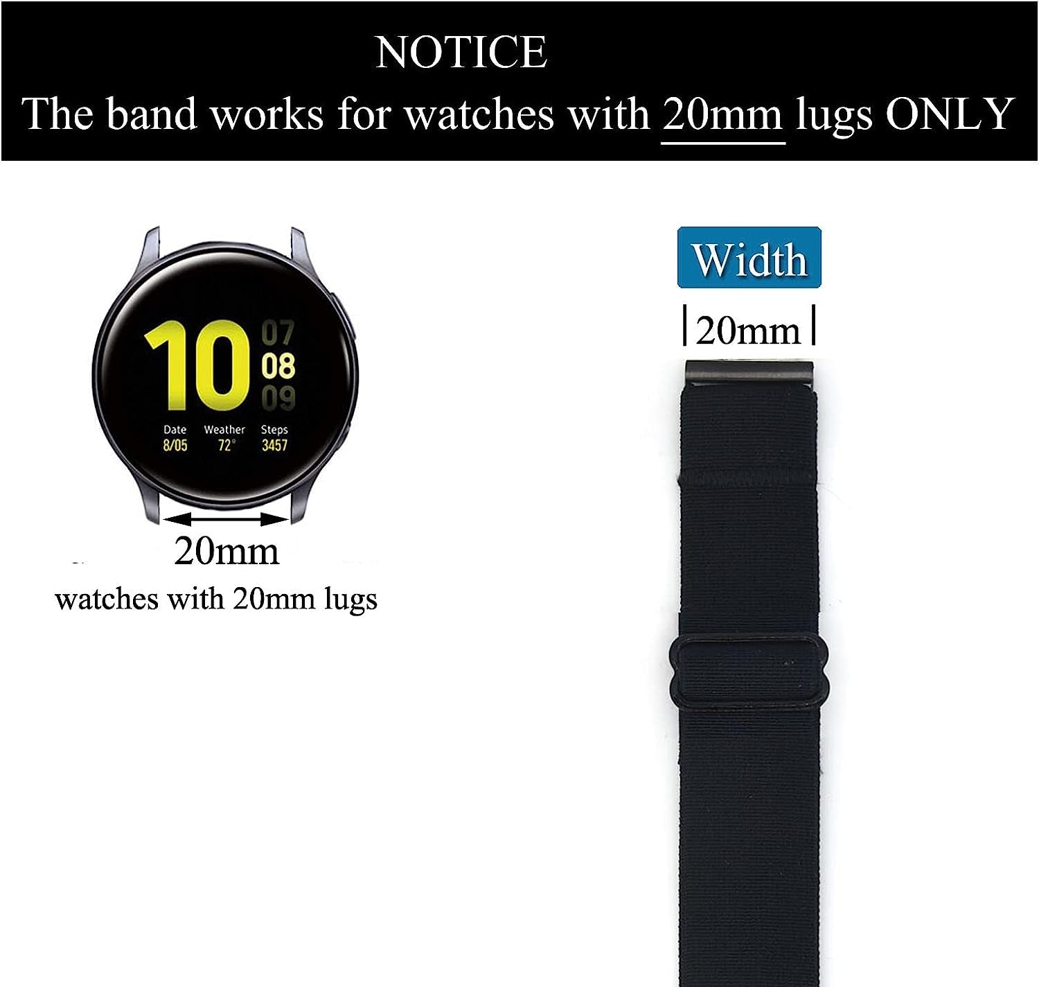20Mm Elastic Wristband/Armband Strap for Compatible with Samsung Galaxy Watch 5/5 Pro, Galaxy Watch 4 40Mm/44Mm/Classic 42Mm/Classic 46Mm, Galaxy Watch3 41Mm, Gear Sport, Galaxy Watch Active 2 40Mm Smartwatch (Black, Medium)  Grestun   