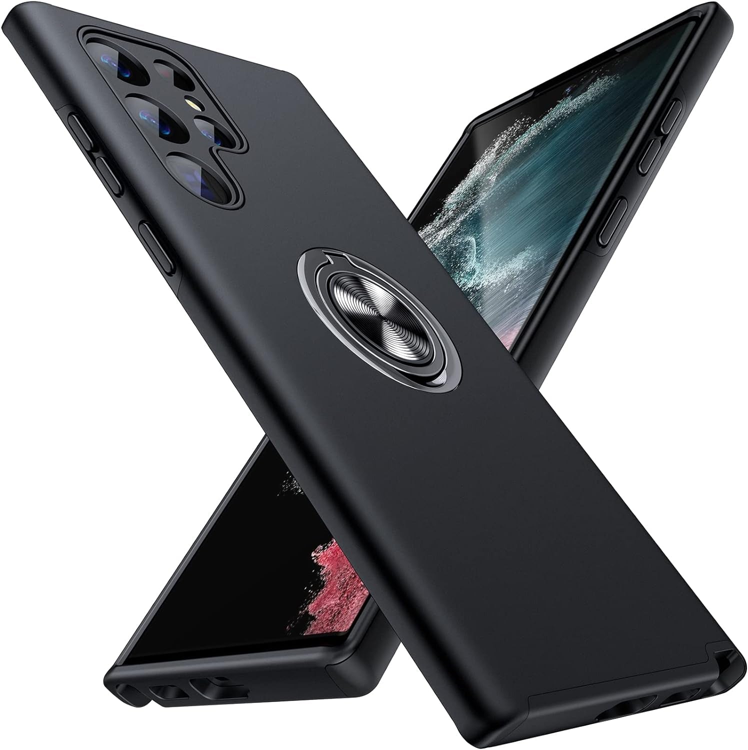 JAME for Samsung Galaxy S22 Ultra Case, [NOT for S22 or S22 Plus], Slim Soft Bumper Protective Case for Samsung S22 Ultra Case, with Invisible Ring Holder Kickstand for Galaxy S22 Ultra Case, Pink  XJXIN Black  