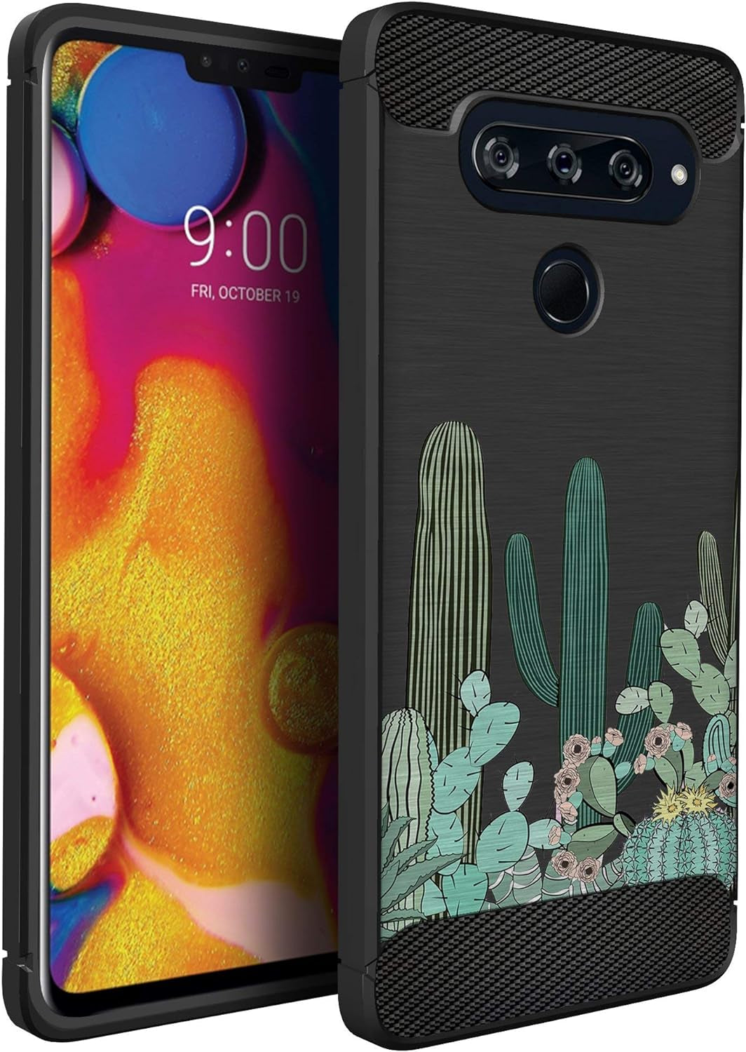 Casesondeck Case Compatible with [LG V40 Thinq] Tribal Floral Matte TPU Flexible Carbon Fiber Textured (Dreamcatcher)  CasesonDeck Cactus Garden  