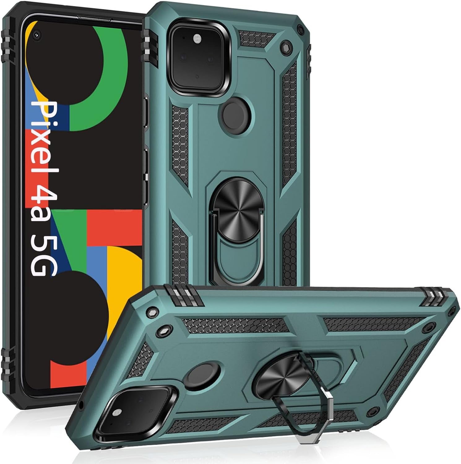 ADDIT Phone Case for Google 4A 5G,Google Pixel 4A 5G Case, Military Grade Protective Google Pixel 4A 5G Cases Cover with Ring Car Mount Kickstand for Google Pixel 4A 5G - Red  ADDIT Teal Google Pixel 4A [5G] 