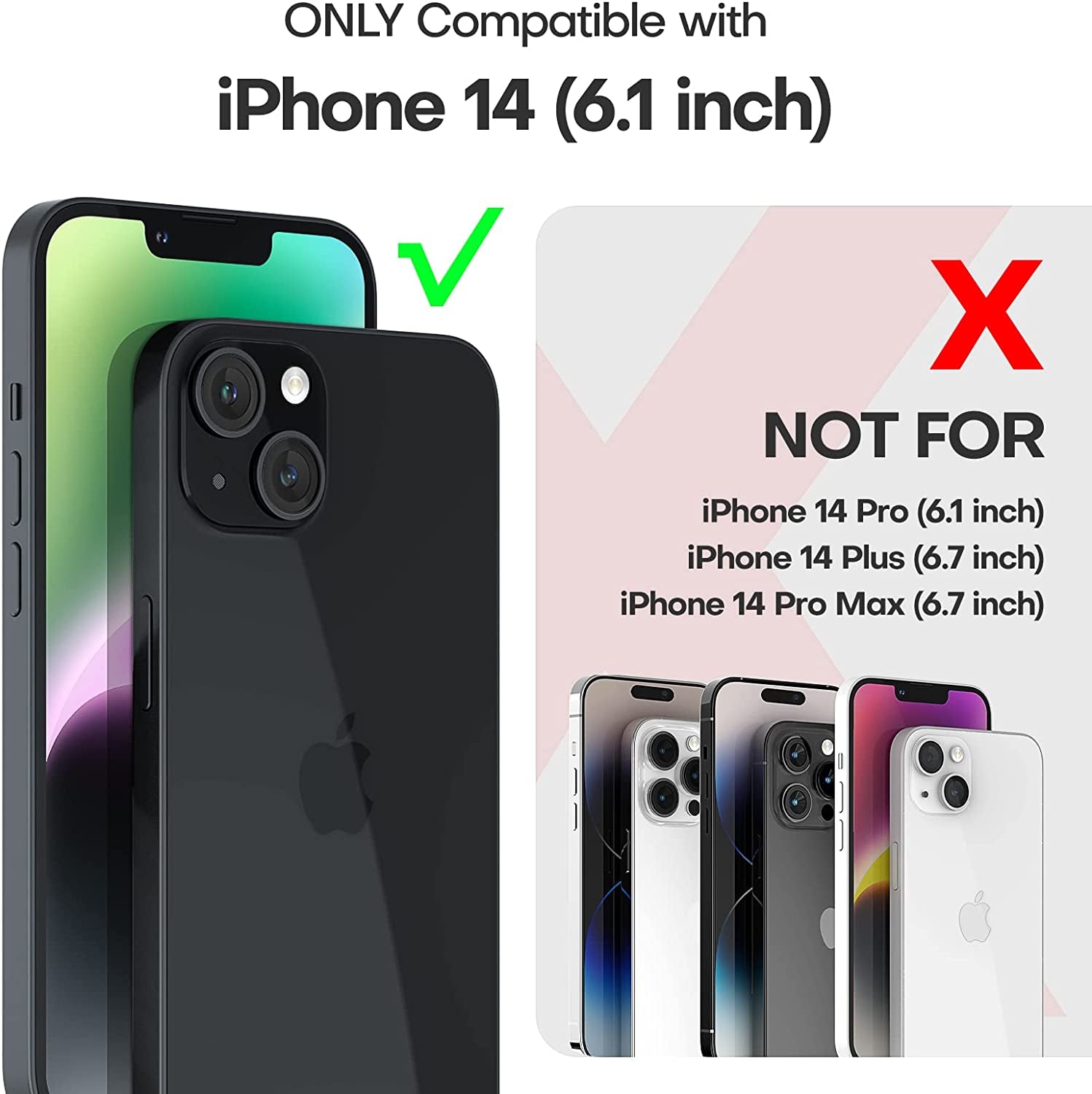 TAURI 5-In-1 Designed for Iphone 14 Case, with 2 Screen Protector + 2 Camera Lens Protector [Not Yellowing] [Military Drop Protection] Shockproof Slim Phone Case for Iphone 14 6.1 Inch-Black  TAURI   