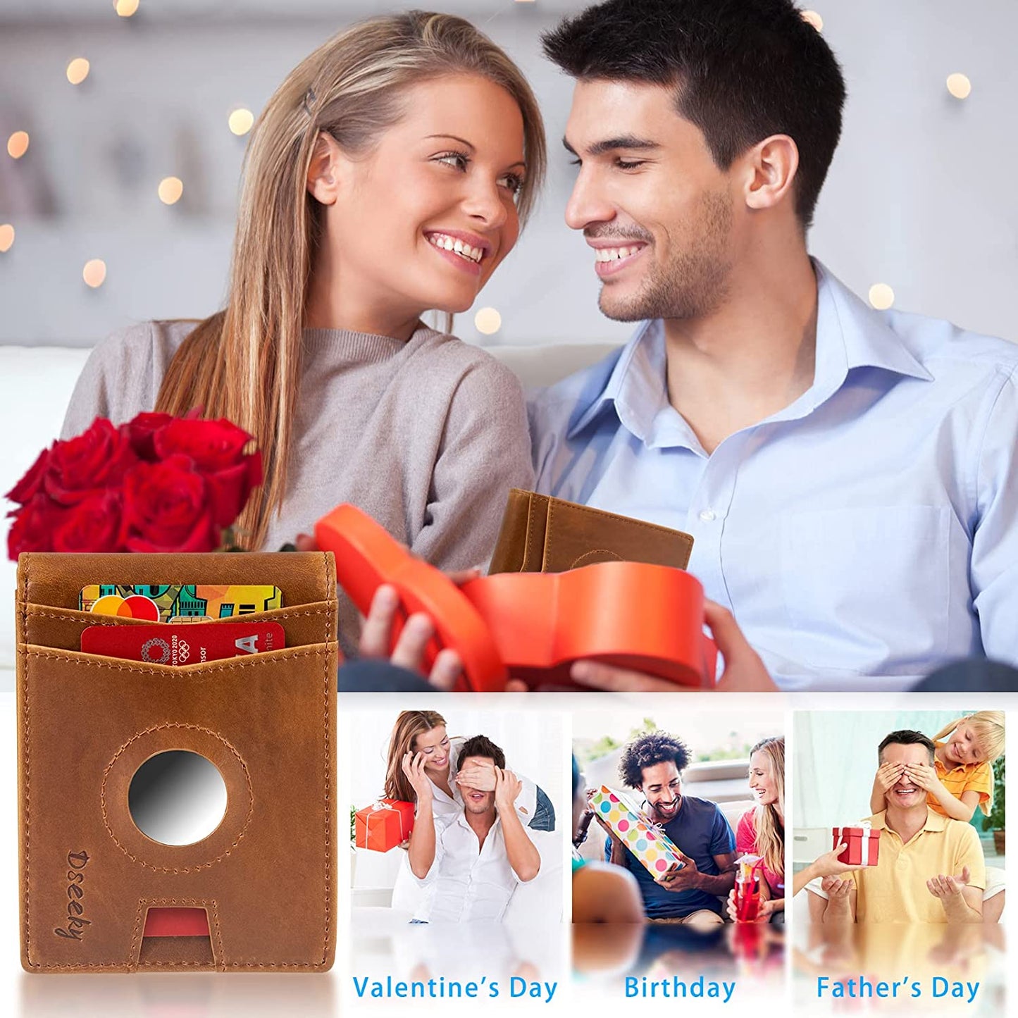 Dseeky Mens Slim Bifold Wallet Multi-Function Wallet Slim Simple Leather Wallet for Airtag Oscar,Genuine Crazy Horse Leather(Light Brown)  Dseeky   