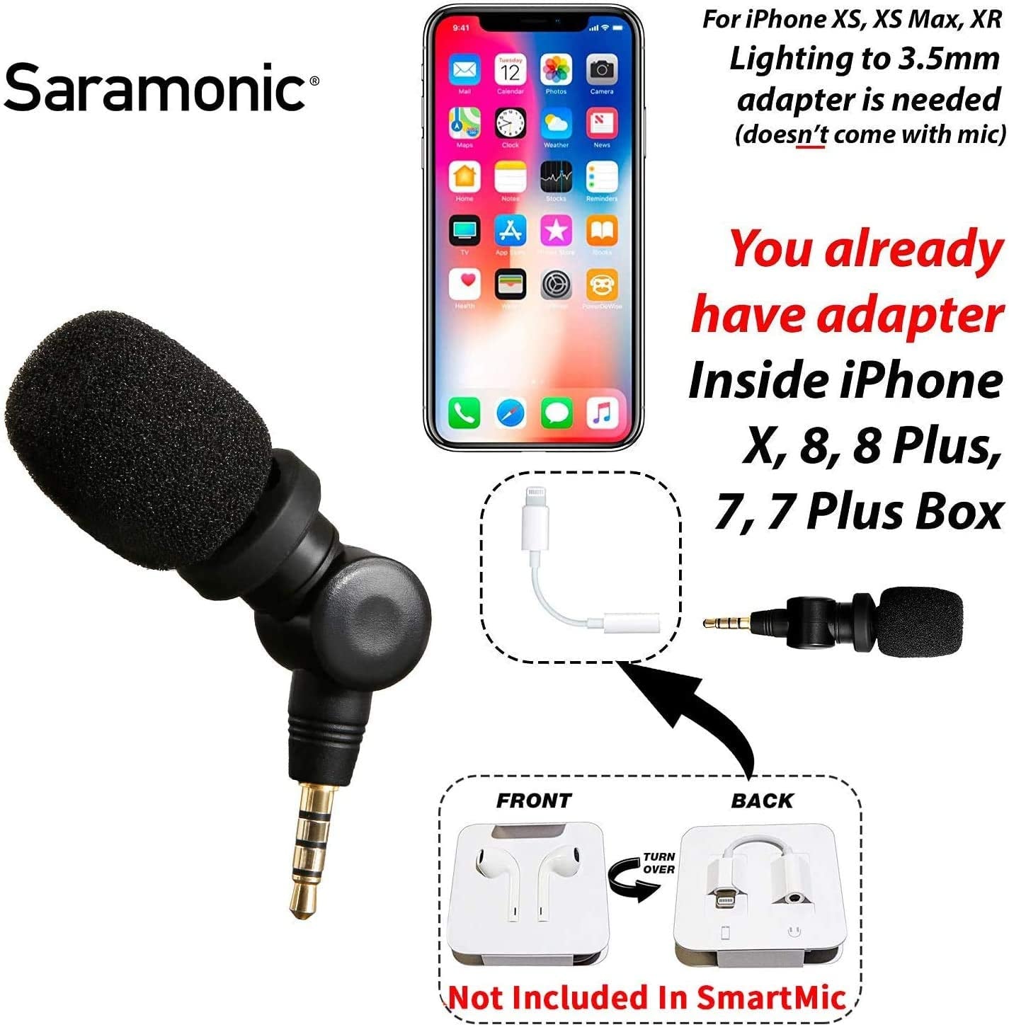 Saramonic Smartmic Mini Condenser Flexible Microphone for Smartphones,Vlogging Microphone for Iphone and Youtube Video, Mic for Ios Apple Iphone Ipad and Android Phone  Saramonic   