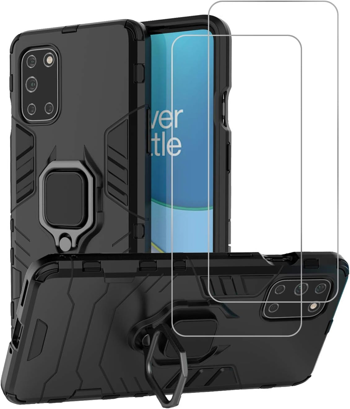 Urspasol for Oneplus 8T 5G Case Oneplus 8T Case with Screen Protector (2 Pack) Tempered Glass Hybrid Heavy Duty Armor Protective Bumper Phone Cover with 360° Degree Ring Holder Kickstand (Red)  Urspasol Bkh-8T  