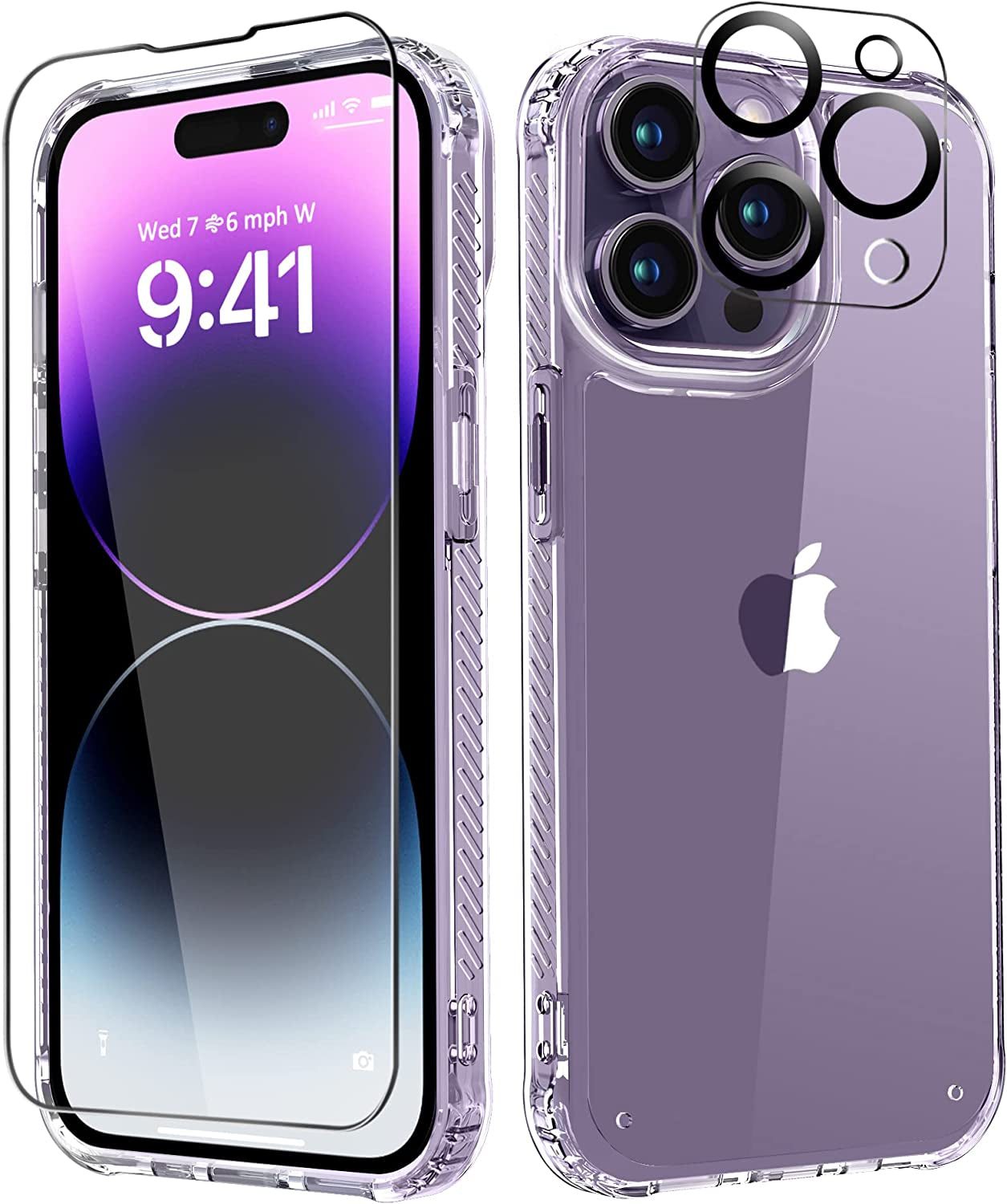 MIODIK for Iphone 14 Pro Max Case Clear Glitter, with Screen Protector + Camera Protector, [Military-Grade Protective] [Non-Yellowing] Slim Shockproof Women Cute Bumper Cover 6.7" 2022 (Light Purple)  MIODIK Transparent  