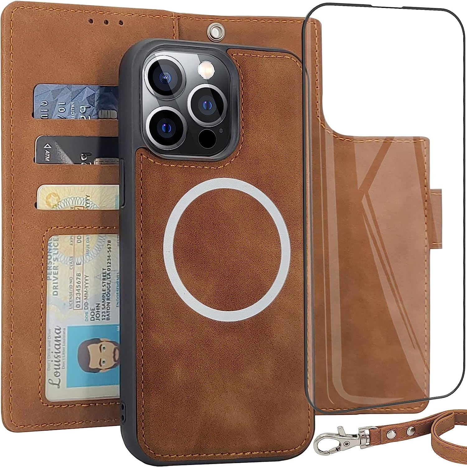 CAVOKAS Case Wallet for Iphone 14 Pro Wallet Case, 6.1 Inch Magnetic Detachable Leather Flip Case with Card Holders, Compatible with Magsafe Wireless Charging Kickstand Phone Cover RFID Block, Blue  CAVOKAS Brown iPhone 14 Pro Max 