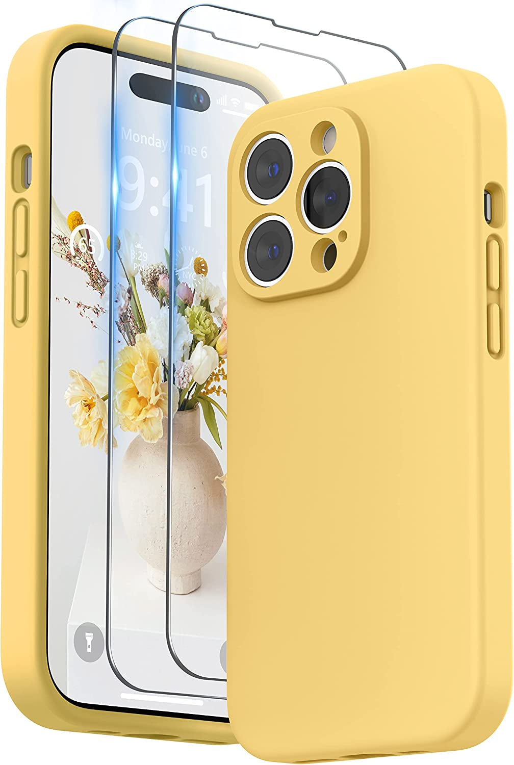 SURPHY Designed for Iphone 14 Pro Max Case with Screen Protector, (With Camera Protection + Soft Microfiber Lining) Liquid Silicone Phone Case, Blue Jay  SURPHY Sunglow  