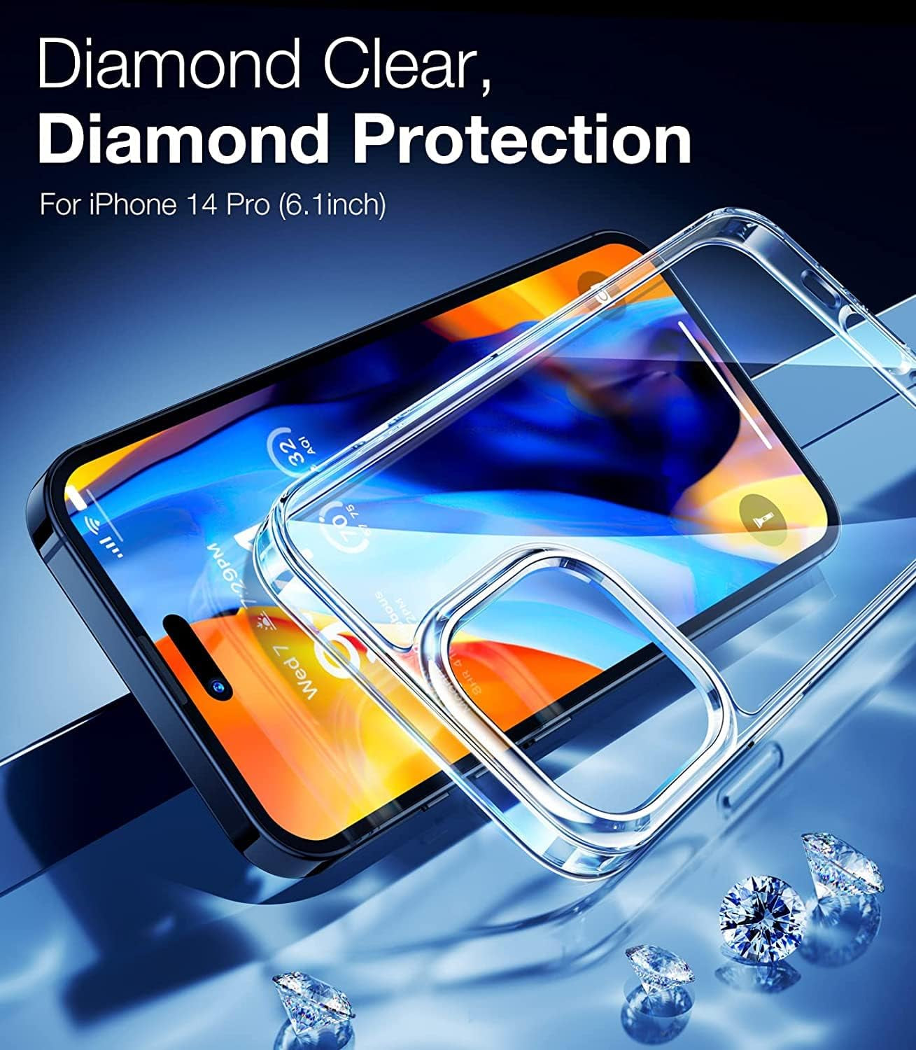 TORRAS Diamond Clear Iphone 14 Pro Case, 10FT Military Grade Drop Tested, Non-Yellowing, Shockproof Protective Hard Back Slim Thin Clear Case for Iphone 14 Pro Phone Case, 6.1 Inch, Clear  TORRAS   