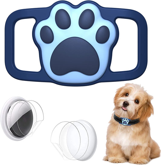 Wustentre Protective Case Compatible for Apple Airtags for Dog Cat Collar Pet Loop Holder, Airtag Holder Accessories with Screen Protectors, Air Tag Silicone Cover for Pet Collar (Blue)  Wustentre-US   