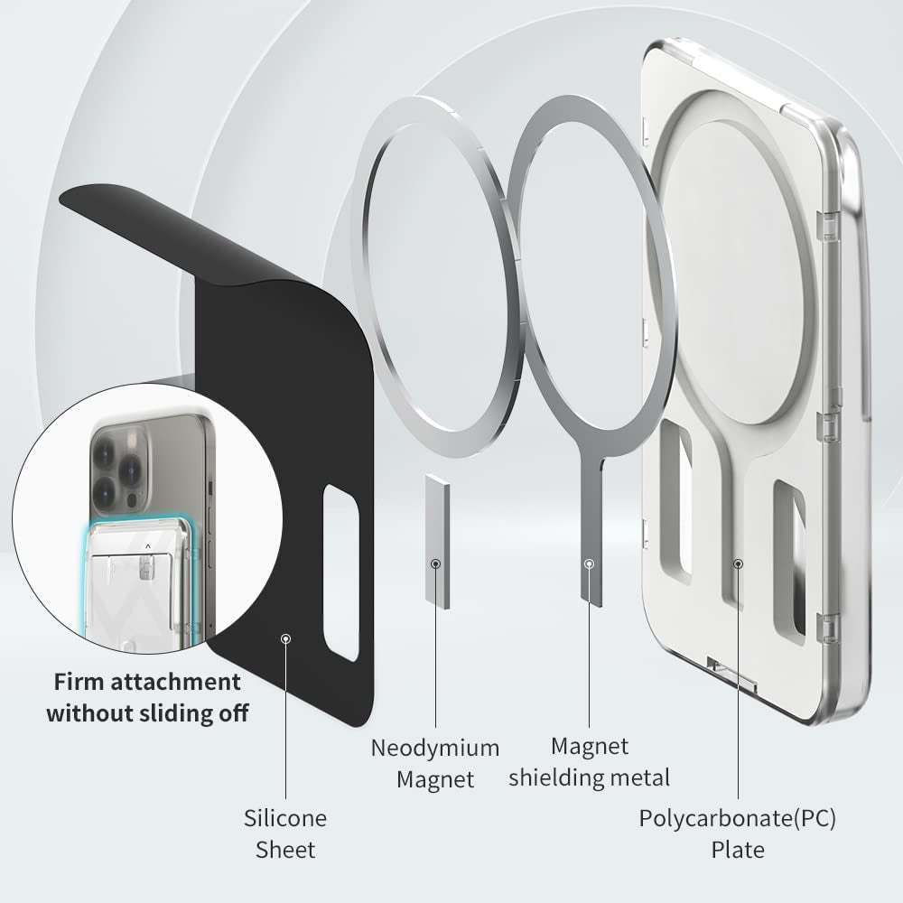 Sinjimoru Pop up Phone Wallet for Magsafe, Magnetic Phone Credit Card Holder for Back of Cell Phone Case with Quick Access for Iphone 12, 13 & 14 Series. M-Button Wallet Matte Clear  Sinjimoru Co.Ltd   