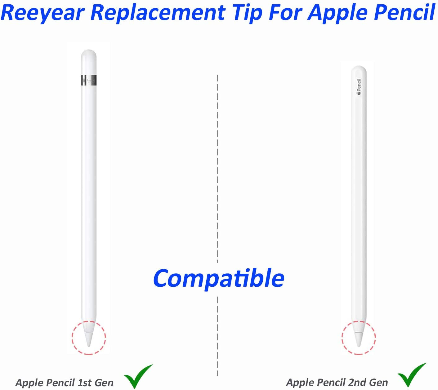 Replacement Tips Compatible with Apple Pencil 2 Gen Ipad Pro Pencil, Logitech Crayon Digital Pencil - Apple Pencil Ipencil Nib for Ipad Apple Pencil 1 St/Pencil 2 Gen White 4 Pack  Reeyear   