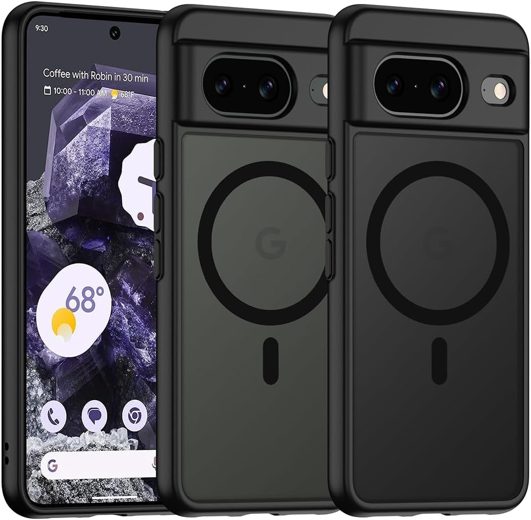 TIANNIUKE Magnetic Case for Google Pixel 8, Translucent Matte Anti-Fingerprint,Compatible with Magsafe,Slim Fit Shockproof Protective Phone Case for Pixel 8 Case (Clear)  TIANNIUKE Black Pixel 8(6.2") 