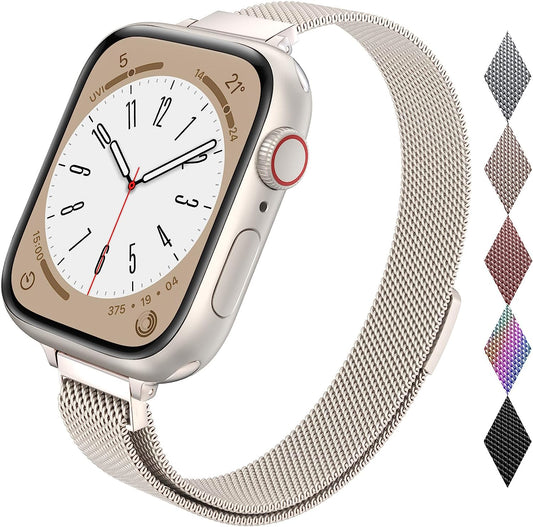 LELONG Women Slim Watch Band for Apple Watch 38Mm 40Mm 41Mm 42Mm 44Mm 45Mm, Stainless Steel Mesh Loop Magnetic Clasp Replacement for Iwatch Bands Series 8 7 SE 6 5 4 3 2 1  LELONG   