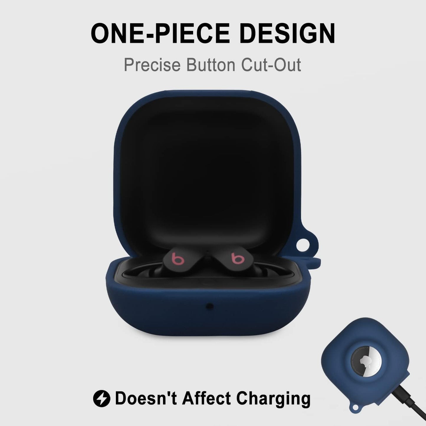 Geiomoo 2 in 1 Silicone Case Compatible with Beats Fit Pro and Air Tag, Protective Cover with Carabiner (Navy Blue)  Geiomoo   